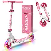 Suotu Kinderstep - 145mm Lichtgevende Wielen - Step - Speelgoed Jongens/Meisjes - Max stuurhoogte: 85 cm - Aluminium - Roze/Wit