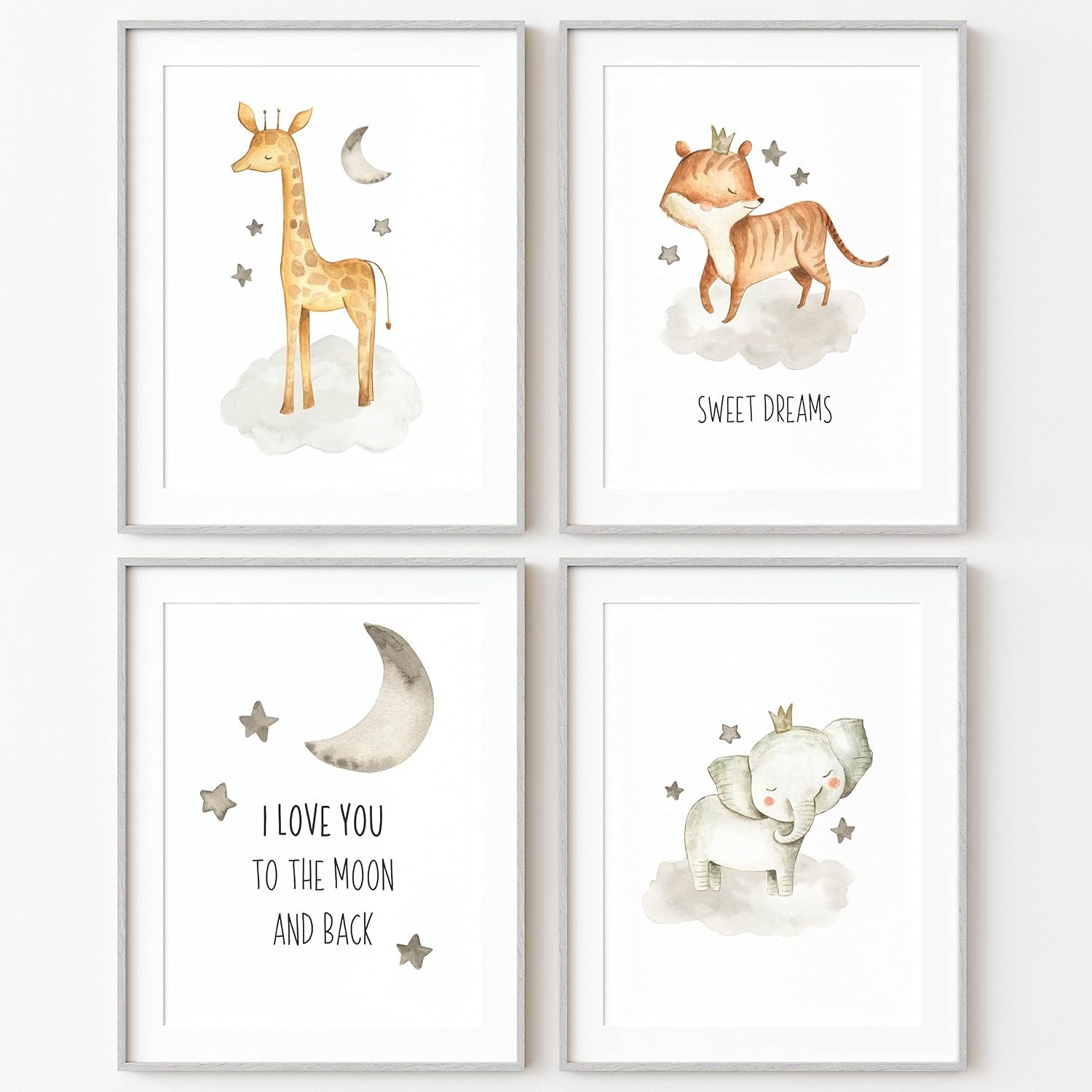 Schattige Kinderkamer Posters - A4 Dierenprints - Wanddecoratie