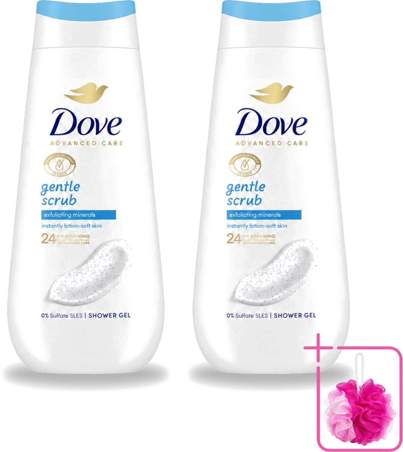 2 x Dove – Douchegel – Advanced Care Gentle Scrub – 225 ml - Bulkverpakking - Douchegel - Douchemop - Exfoliatie