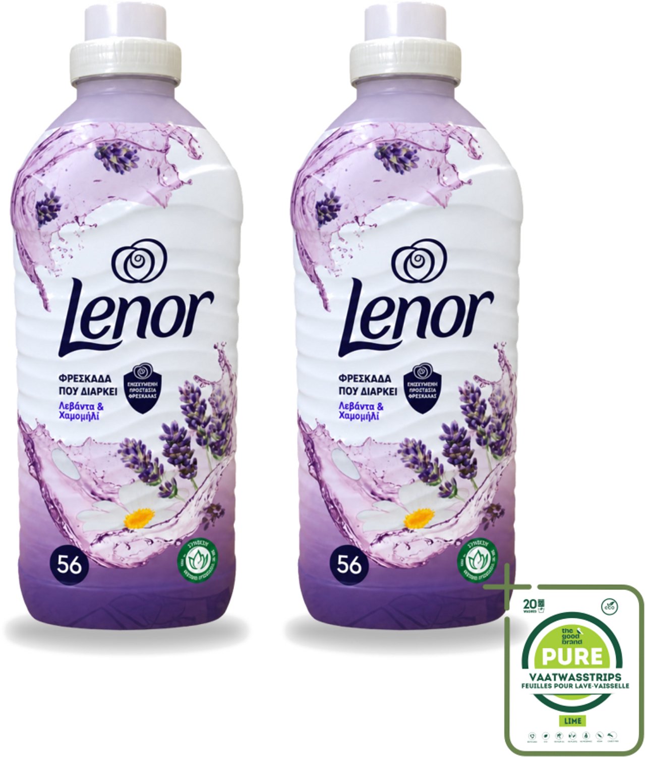 2 x Lenor – Wasverzachter – Lavender & Kamille – 56 Wasbeurten – 1176 ml - Grootverpakking - Vaatwasstrips - Wasverzachter - Lavendel - Kamille - Wasgeur - Wasverzachting