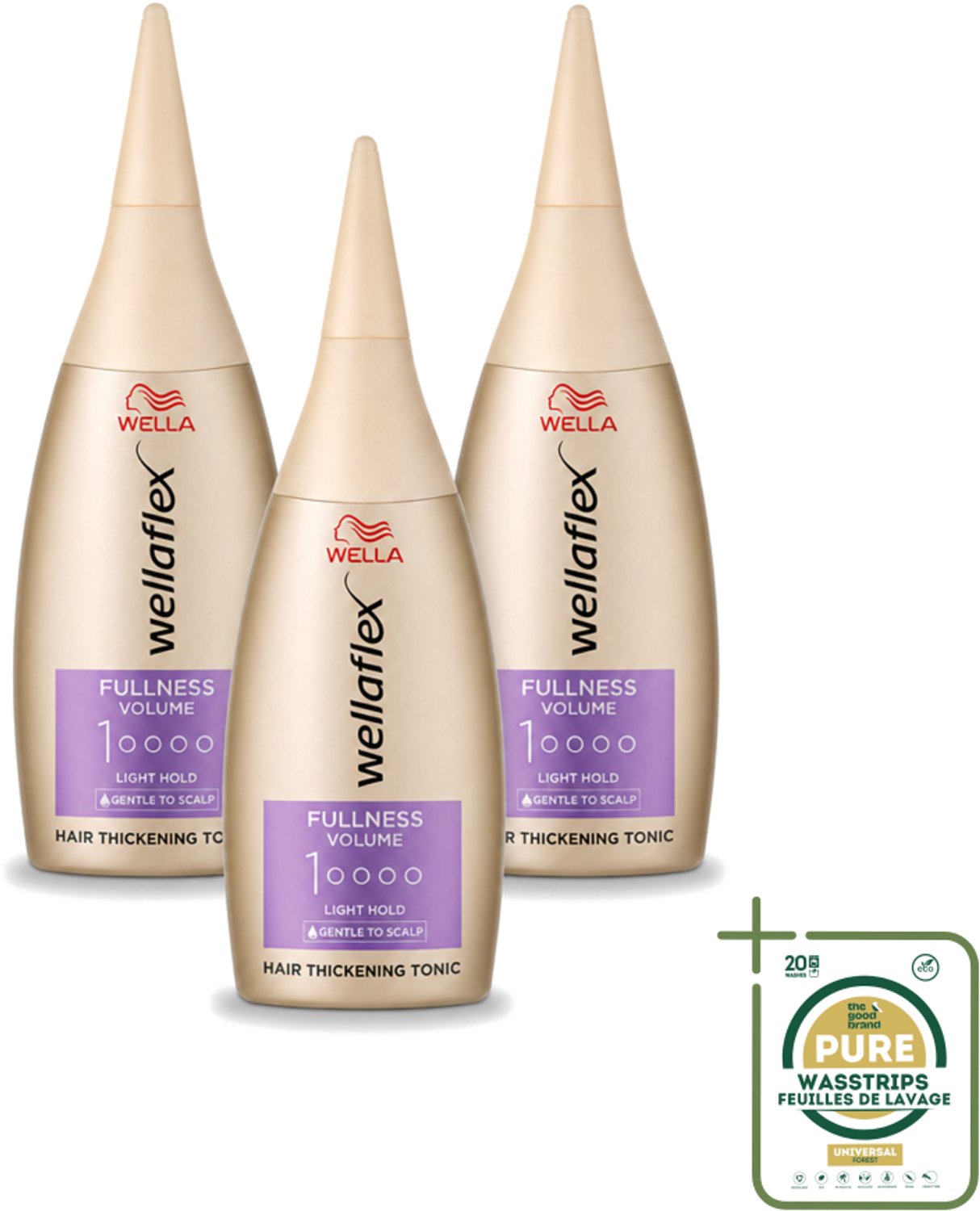 3 x Wella – Flex Fullness Volume – Haar Tonic – 100 ml - Wasstrips - Haarverdikker - Volume Tonic - Lichtgewicht Haarverdikker - UV Bescherming Haar - Vegan Haarverdikker