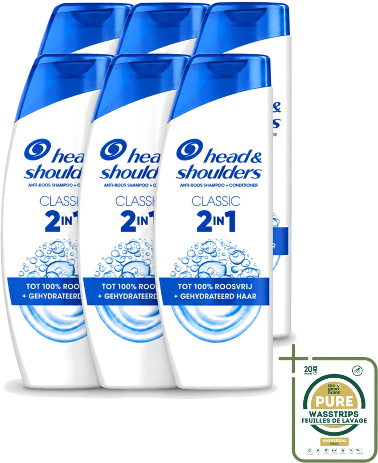 6 x Head & Shoulders – 2-in-1 – Classic – 300 ml - Wasstrips - Anti-roos Shampoo - 2-in-1 Shampoo - Roosbestrijding - Hoofdhuid Verzorging - Shampoo En Conditioner