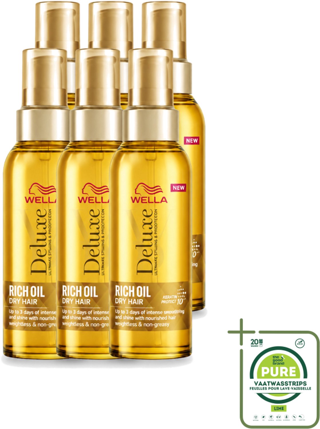 6 x Wella – Deluxe Oil Rich – Haarolie – 100 ml - Grootverpakking - Vaatwasstrips - Haarolie - Glans - Voeding - Droog Haar - Beschadigd Haar