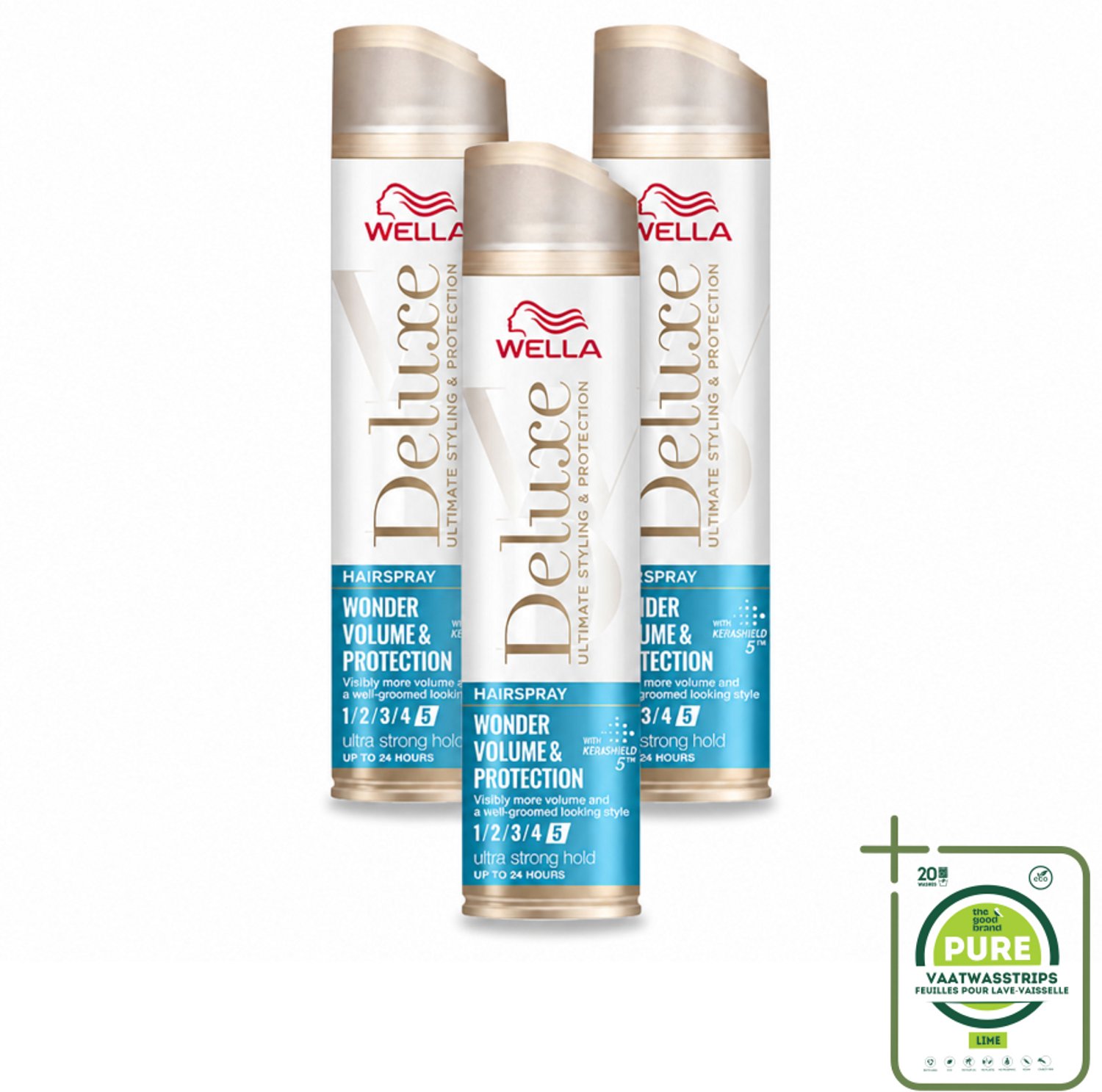 3 x Wella – Deluxe Volume & Protection – Haarspray – 250 ml - Grootverpakking - Vaatwasstrips - Haarspray - Volume - Bescherming - Keratine - UV Bescherming