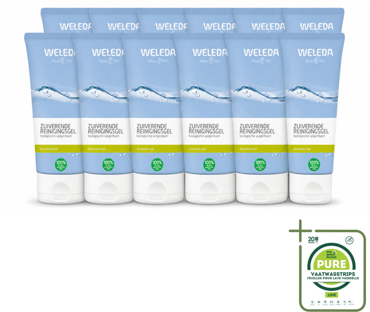 12 x WELEDA - Reinigingsgel Zuiverend - Voor onzuivere huid - 100 ml - Grootverpakking - Vaatwasstrips - Zuiverende Reiniging - Onzuivere Huid - Puistjes - Mee-eters - Natuurlijke Reiniging