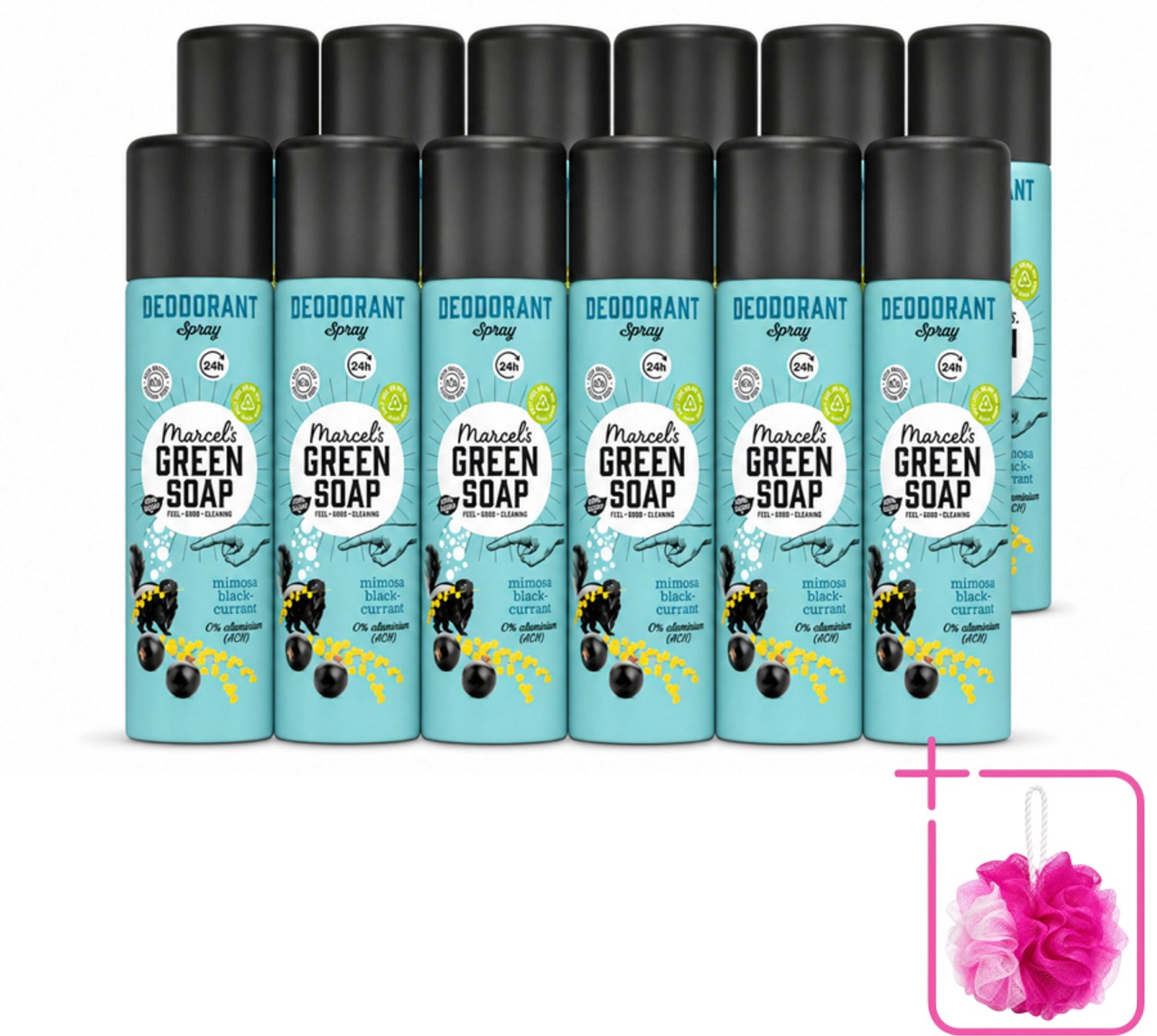 12 x Marcel's Green Soap - Deodorant Spray - Mimosa & Blackcurrant - Langdurige frisheid - 150 ml - Bulkverpakking - Deodorant Spray - Douchemop - Geur