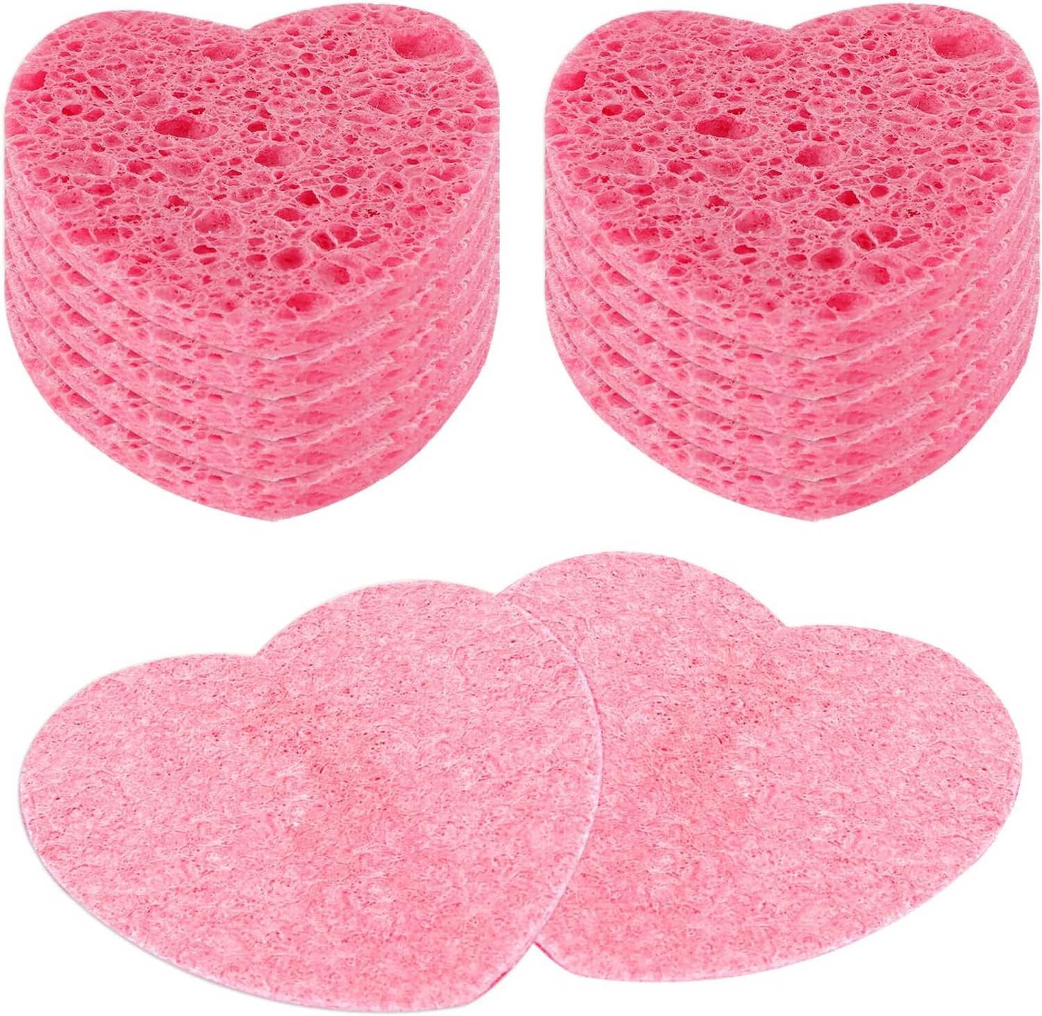 Set van 10 Hartvormige Gecomprimeerde Gezichtsponsjes voor Diepe Reiniging, Peeling en Massage van de Huid, Natuurlijke Cosmetica voor een Stralende Teint