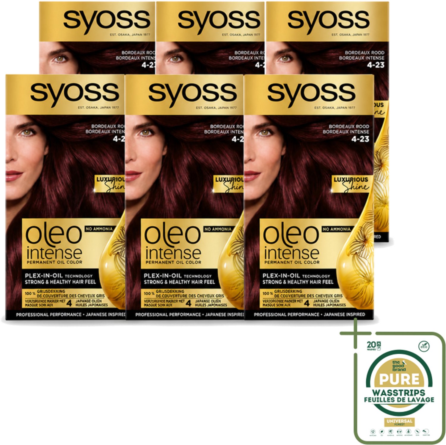 6 x SYOSS - Oleo Intense 4-23 - Haarverf - Permanente Haarkleuring - Bordeaux Rood - Langdurige Kleur - Wasstrips - Haarverf - Permanent Haarkleuren - Bordeauxrood - Haarkleur Zonder Ammoniak - Haarverf Zonder Ammoniak