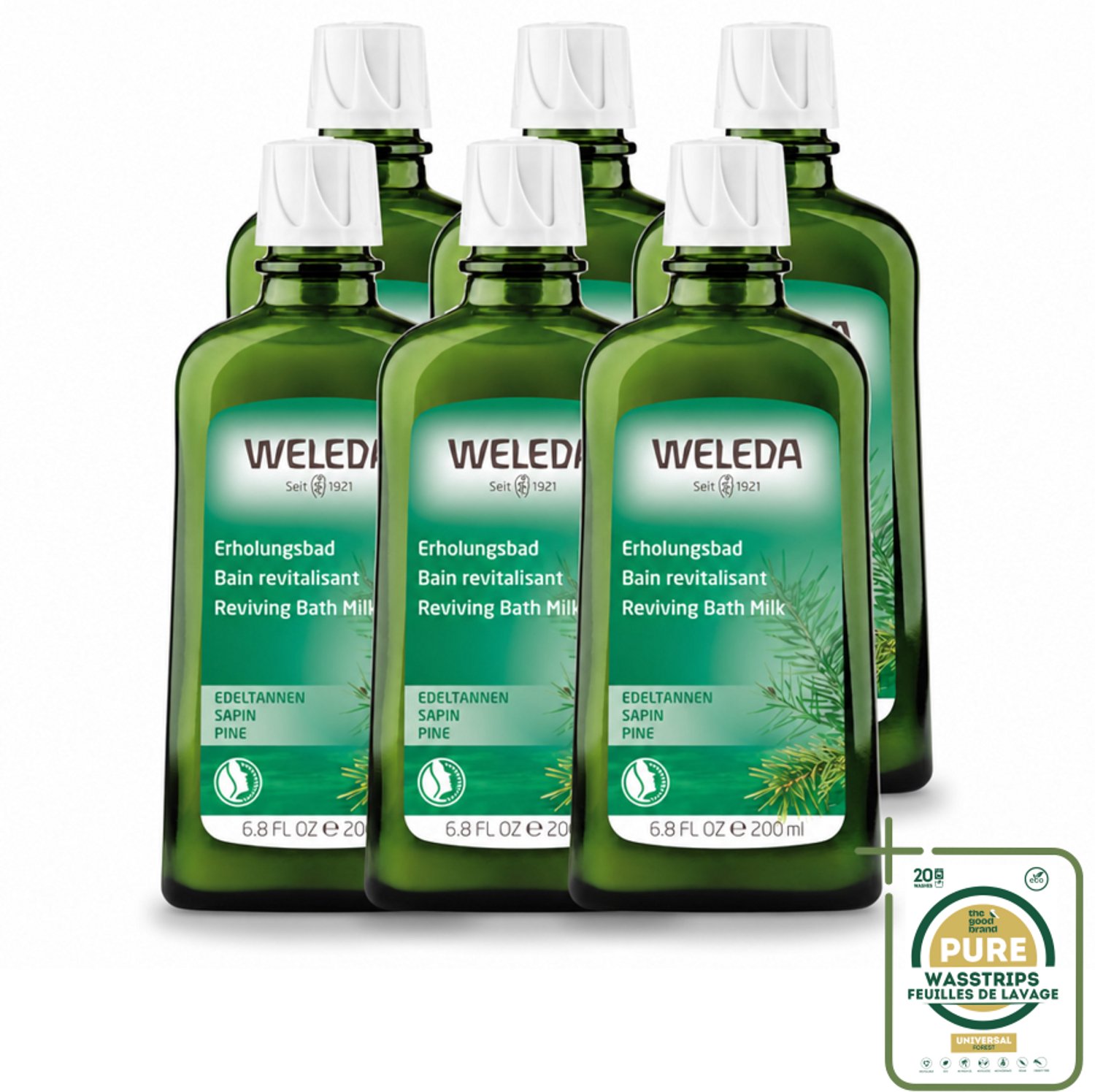 6 x WELEDA - Verkwikkingsbadmelk - Zilverspar - 200 ml - Wasstrips - Badmelk - Ontspanning - Zilverspar - Aromatherapie - Natuurlijke Badmelk