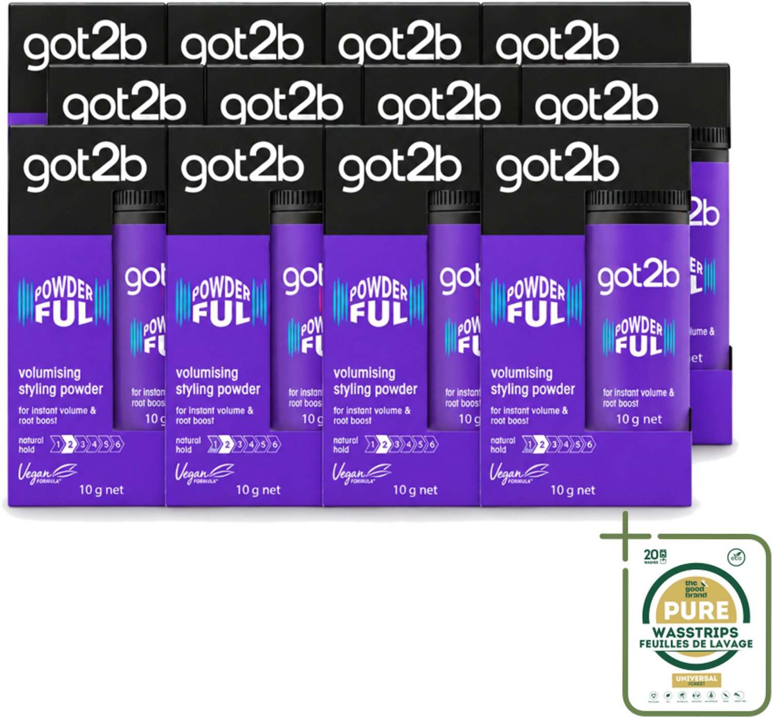 12 x Got2B - Stylingpoeder - Powderful - 10 g - Wasstrips - Haarvolumepoeder - Haartextuur - Haarkleur - Haarkleuring - Haartekstuur