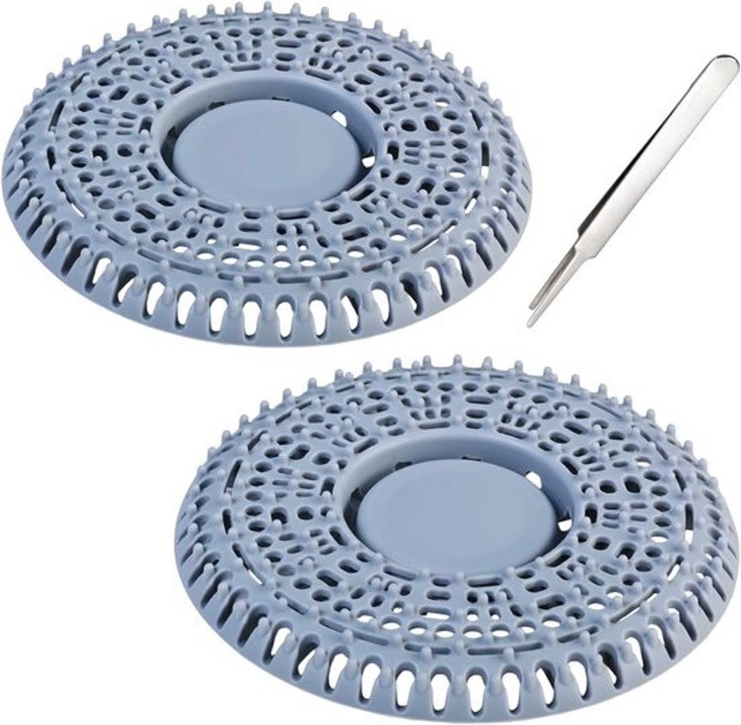 Douchehaarvangers - Afvoerbeschermers - Voor douche en keuken - Inclusief reinigingspincet - 14x14cm - Grijs