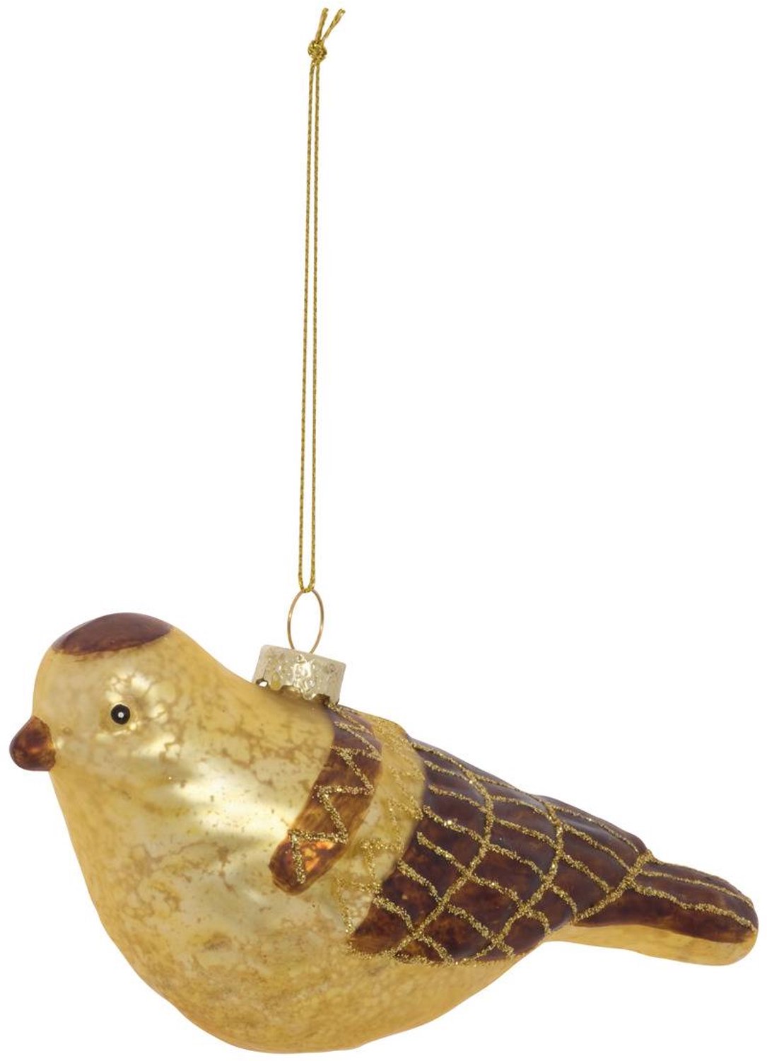 Feeric lights & Christmas Gouden glazen vogelhanger in de vorm van een dennenboom, 13 cm Dore