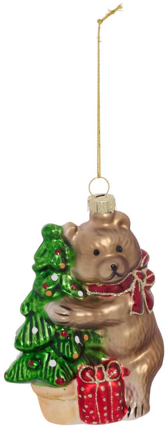 Feeric lights & Christmas Hangende kerstboom met beertje, kerstboommotief van glas, 11 cm Multicolore