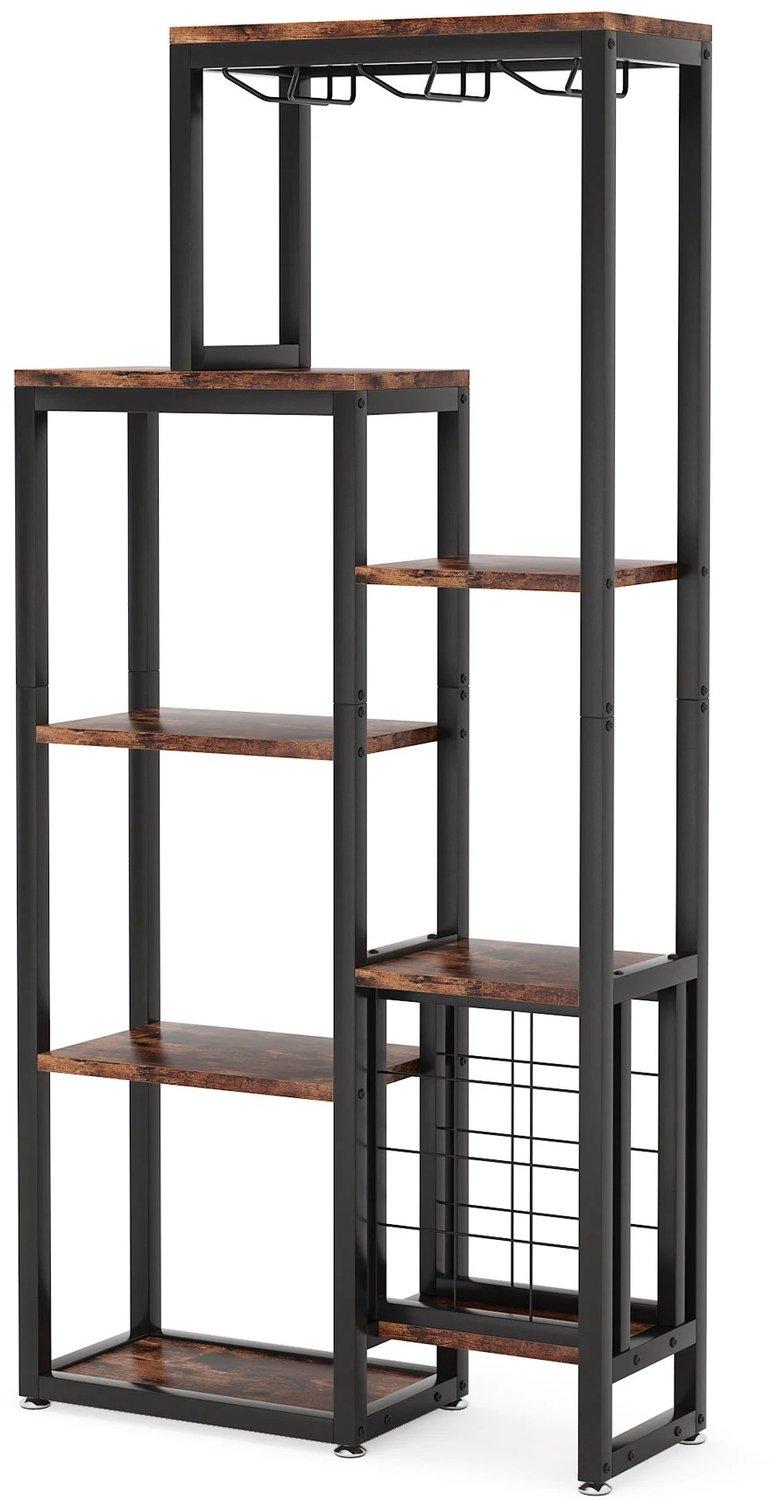 Homezo wijnkast - Wijnrek - Wijnopslag met glashouder - 12 Flessen - 6/9 Glazen - Ruimte voor karaffen, accessoires, decoratie Bruin