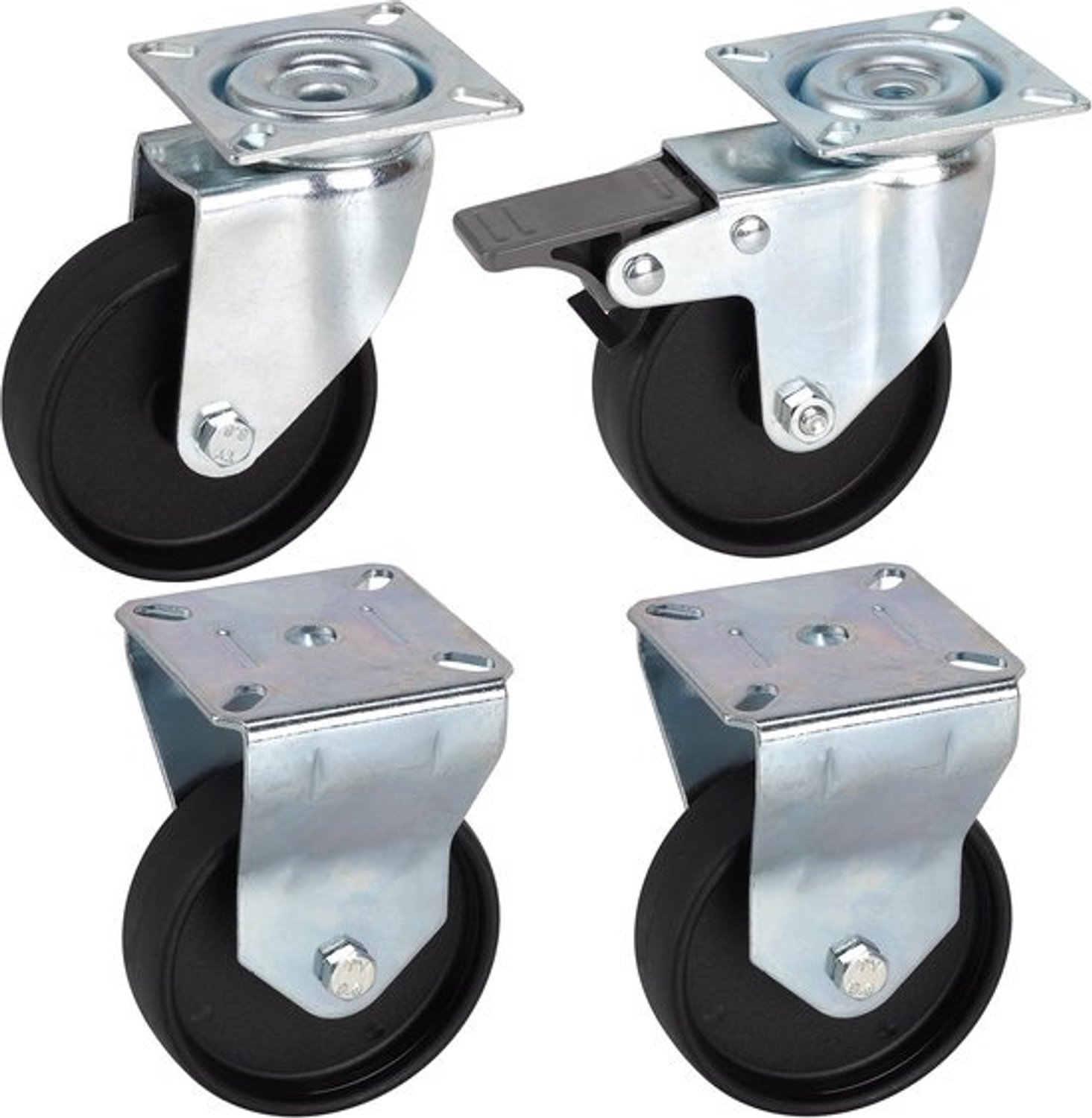 Set meubelwielen - voor meubels - om meubels te verplaatsen - set van 4 wielen met rem - 75 x 24 mm