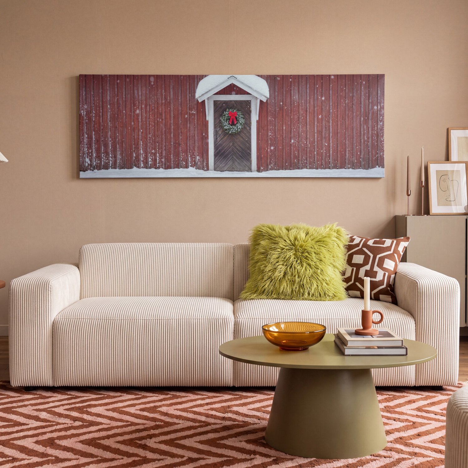 Canvas schilderij 180x60 cm - Exclusieve wanddecoratie Deur - Kerstkrans - Winter - Muurdecoratie woonkamer - Slaapkamer decoratie - Kamer accessoires - Schilderijen op canvas groot XXL – foto 2