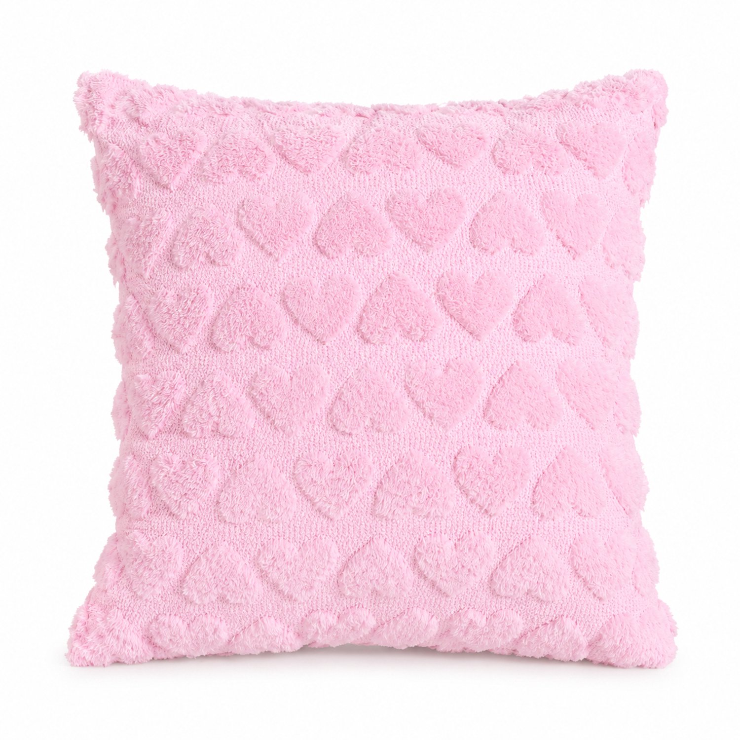 SWGOTA Roze pluche kussenhoes met hartjes, 45 × 45 cm, enkelzijdige uitvoering voor bank, stoel of bed, zonder binnenkussen