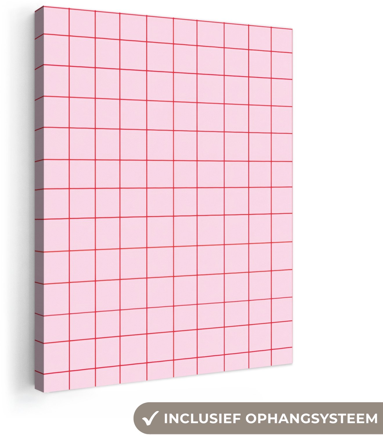 Canvas schilderij 30x40 cm - Exclusieve wanddecoratie Raster - Patroon - Roze - Muurdecoratie woonkamer - Slaapkamer decoratie - Kamer accessoires - Schilderijen op canvas