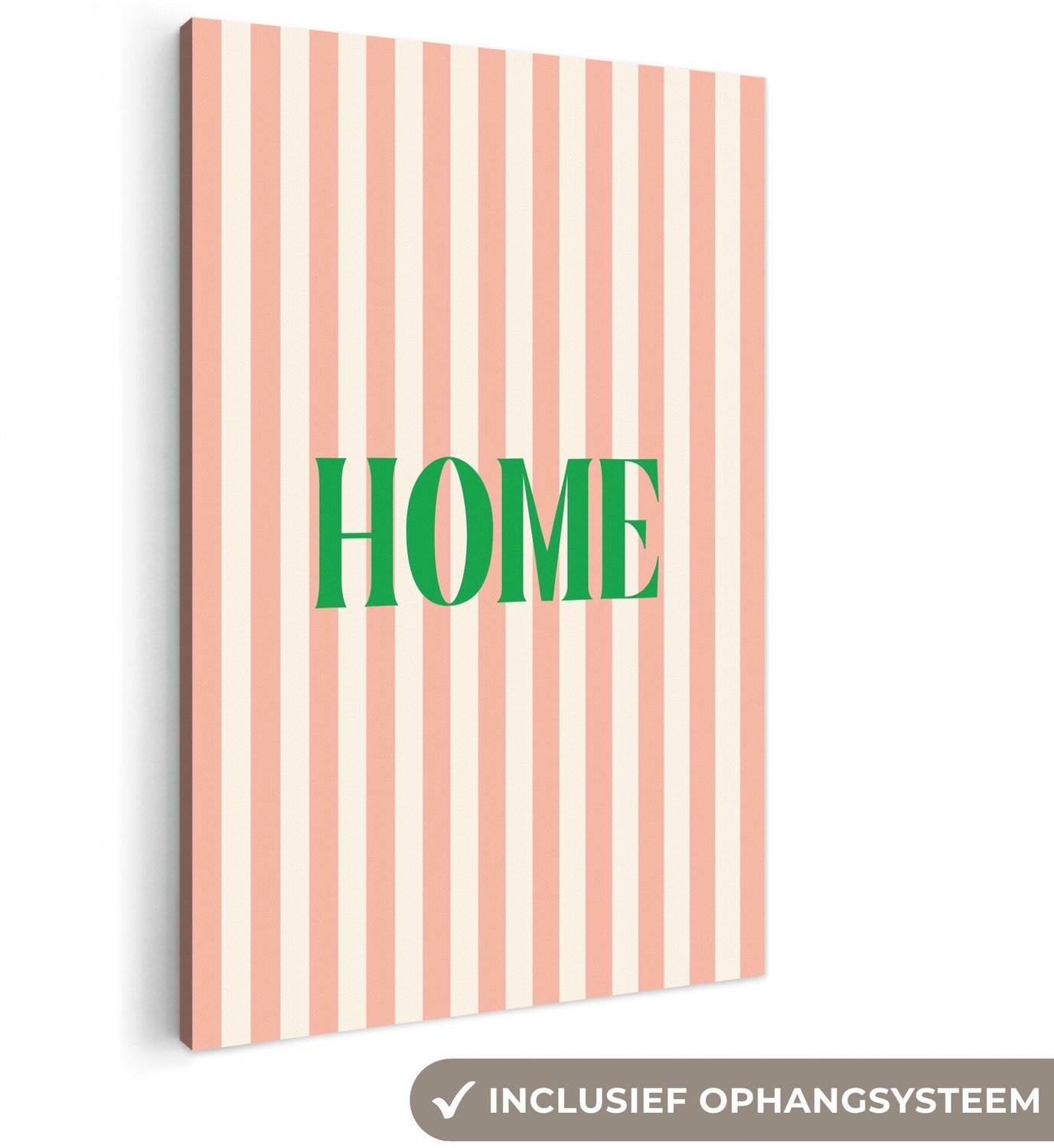Canvas schilderij 80x120 cm - Exclusieve wanddecoratie Zachtroze - Groen - Strepen - Home - Muurdecoratie woonkamer - Slaapkamer decoratie - Kamer accessoires - Schilderijen op canvas groot XXL