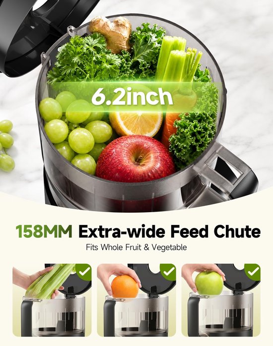 Slowjuicer - 158 mm Voergoot - Hele Vruchten - Zwart — afbeelding 5