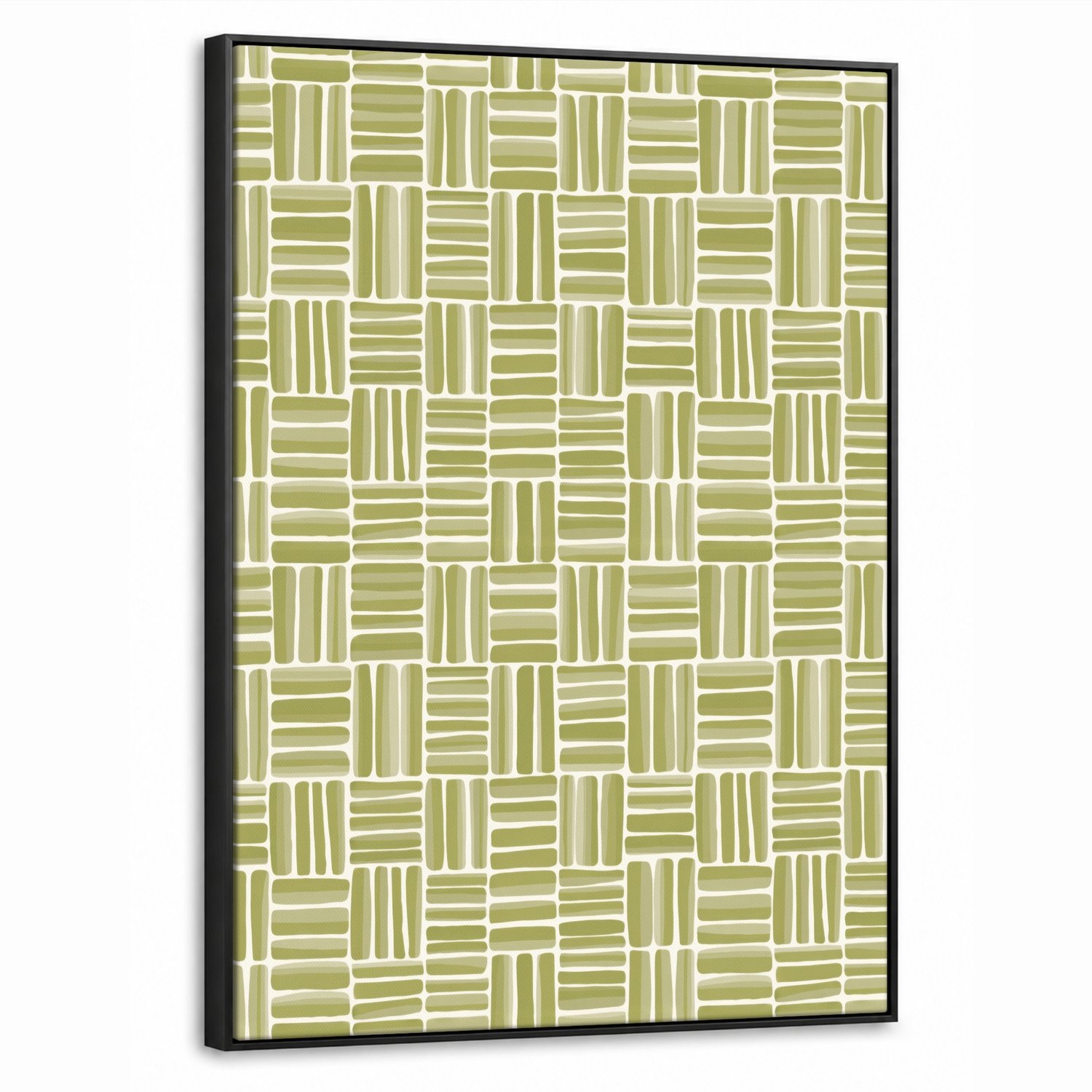 Canvas Schilderij met Baklijst 50x70cm - Vlecht - Patroon - Groen - Muurdecoratie woonkamer - Slaapkamer decoratie - Kamer accessoires - Schilderijen op canvas met lijst
