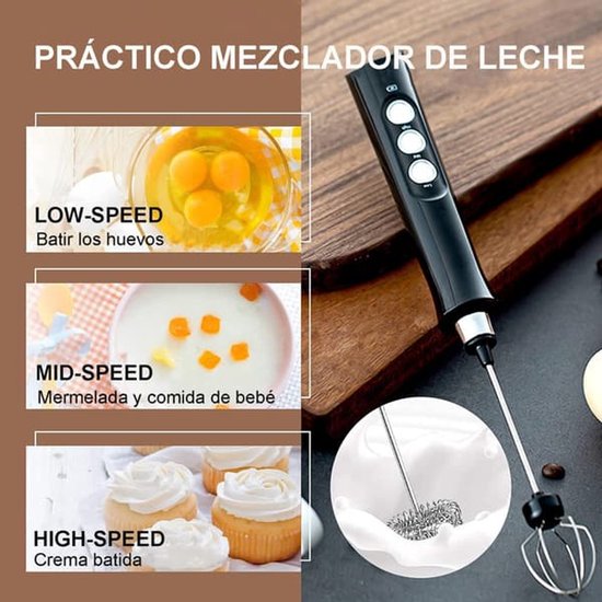 3-in-1 multifunctionele handmixer, zwart, 3 snelheden, 1200 mAh, USB, 15x4 cm — afbeelding 4