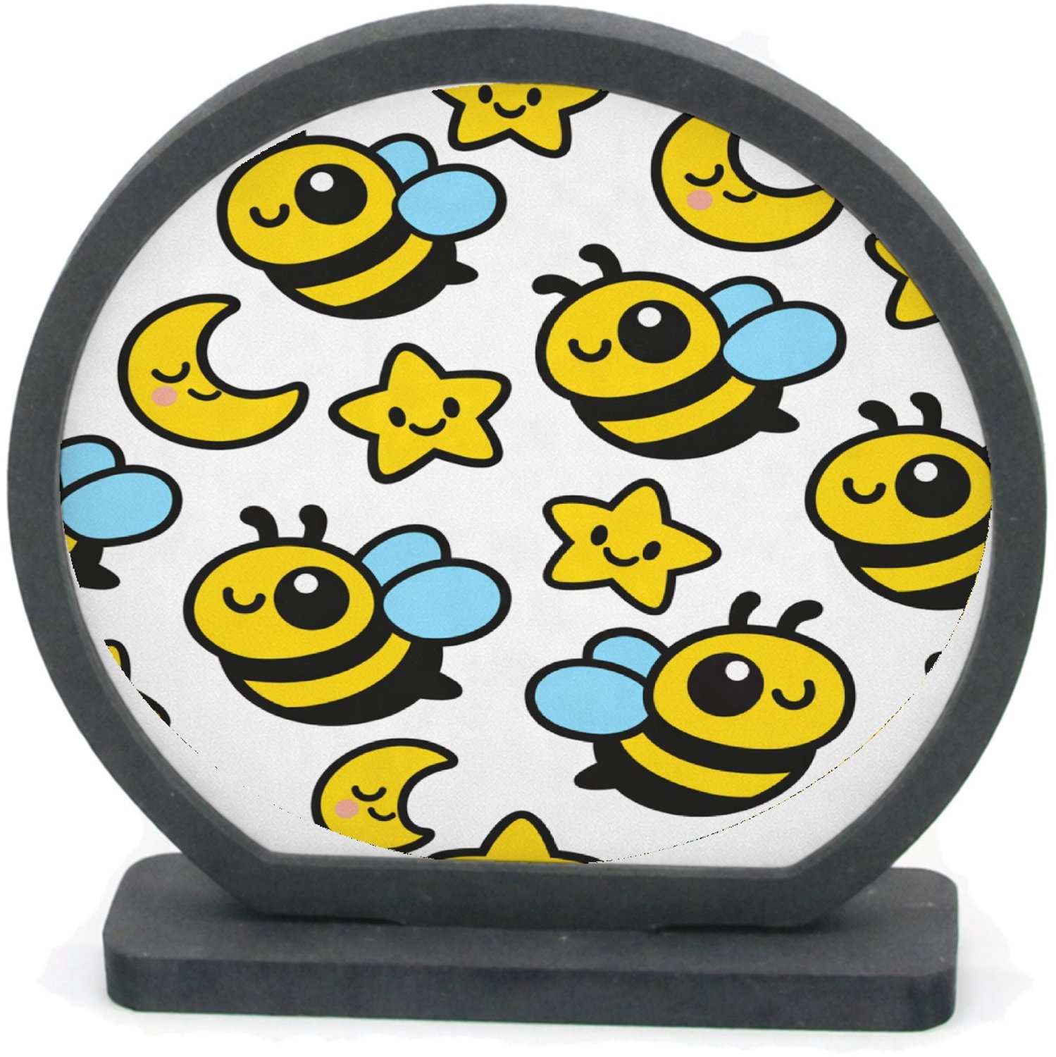Mr Cadeautjes Houten fotolijst rond met MDF inleg - design Een herhaalpatroon met blije kleine sterren en maantjes die | cadeau Wit
