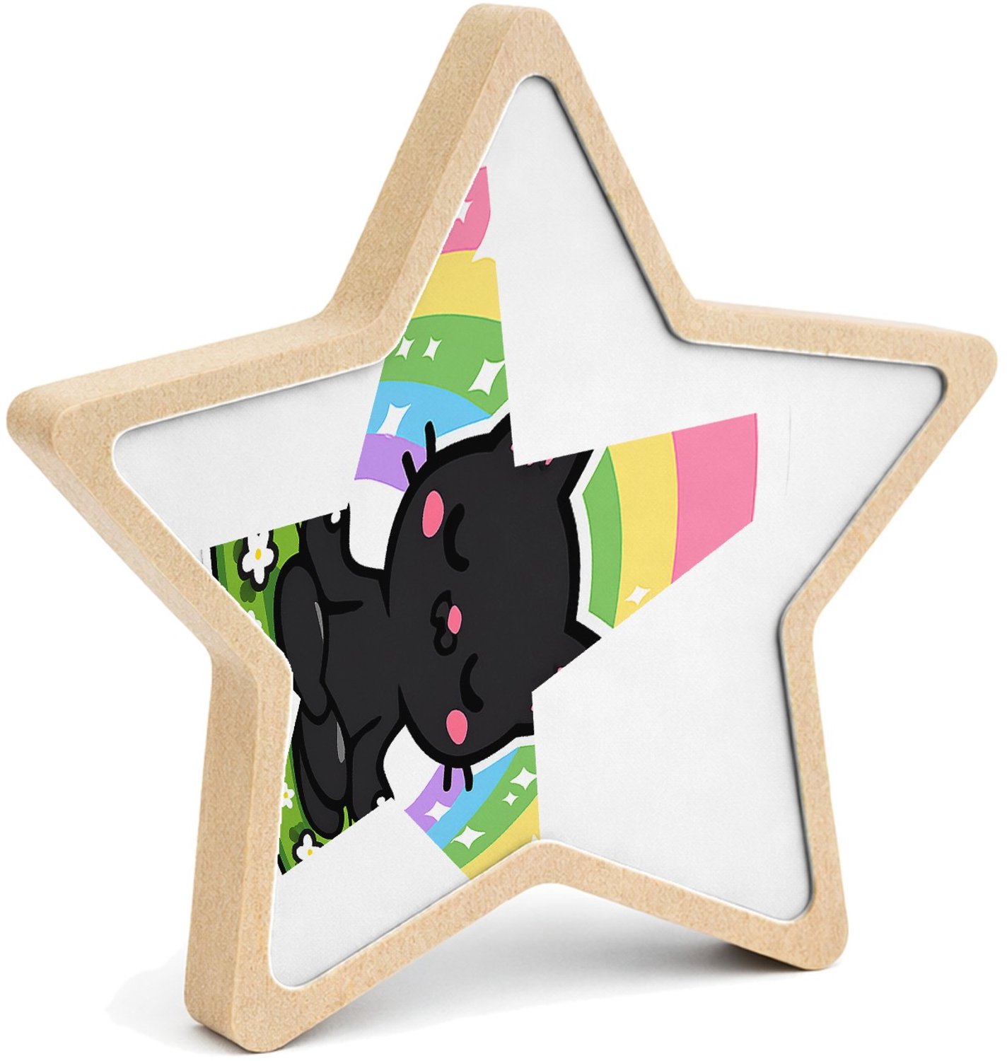 Mr Cadeautjes MDF fotolijst ster 14 x 13,5 - design Een rustige maar grappige zelfzorgprint met een andere dierf | cadeau Wit