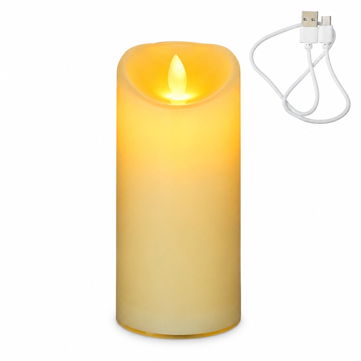 SWGOTA led kaarsen met bewegende vlam - 1 oplaadbare kaars, 7,5 x 15 cm, met schuine bovenrand en USB-laadkabel Wit