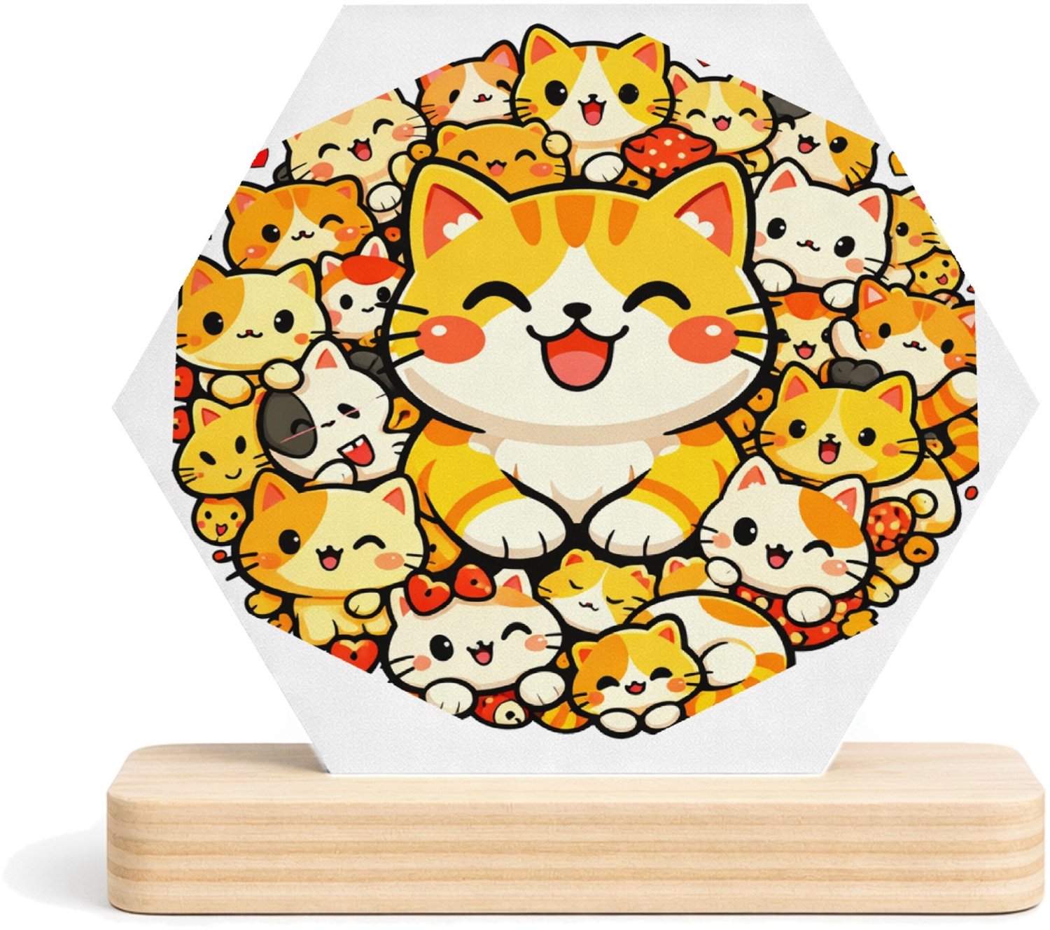 Mr Cadeautjes MDF fotolijst/inleg hexagon 14 x 13 - design Een compacte cirkel van vrolijke dieren rond één grote hoofd | cadeau Wit