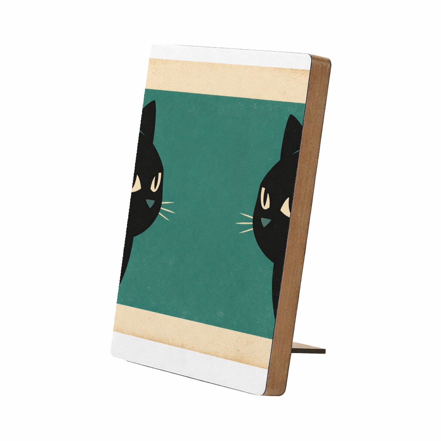 Mr Cadeautjes Glasframe/MDF 12,7 x 17,8 - design Een minimalistische dierencompositie met twee opvallende oge | cadeau Wit
