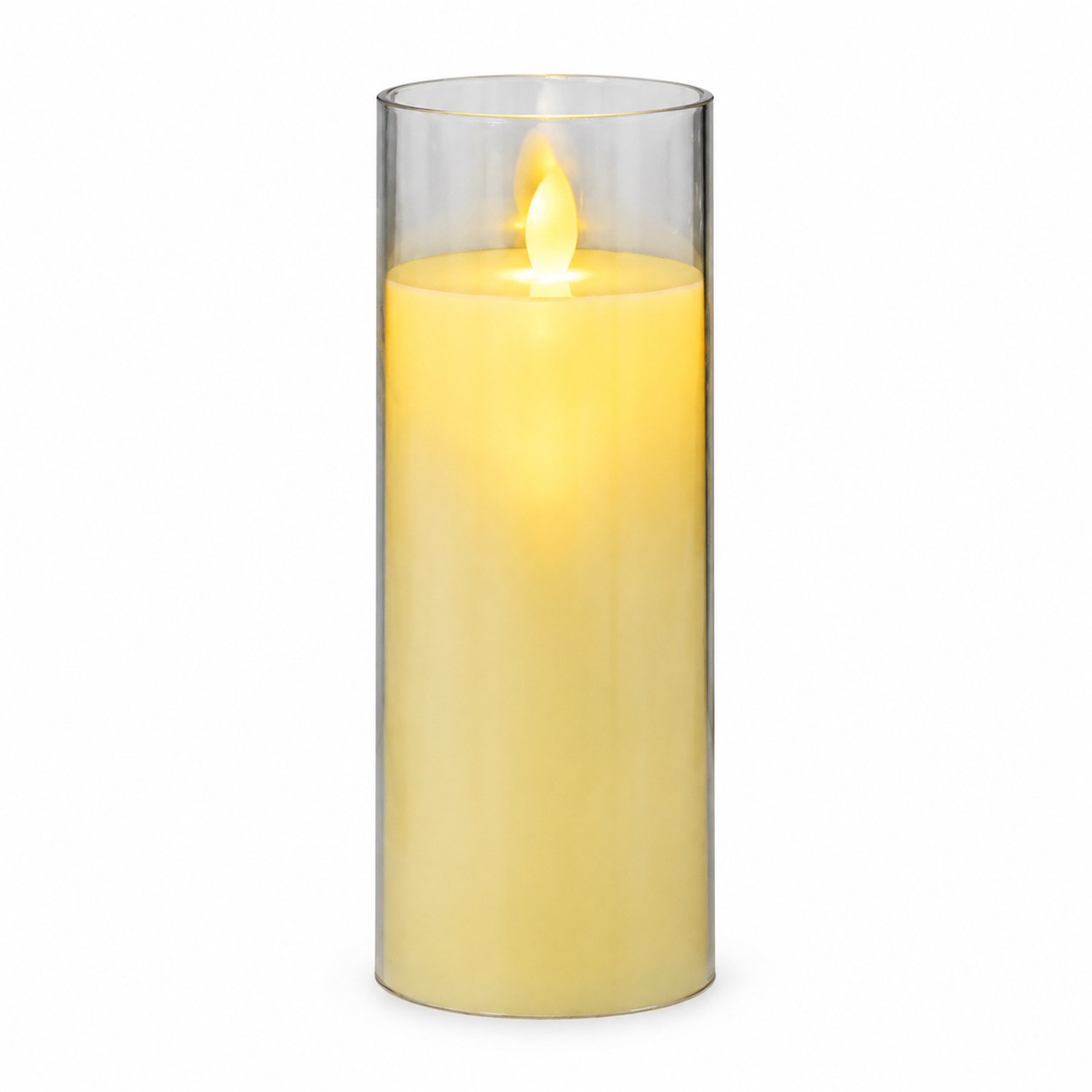 SWGOTA led kaarsen met bewegende vlam - ivoorkleurig, 7,8 x 20 cm, transparante cilindervormige buitenwand, 3 AA-batterijen nodig, niet inbegrepen