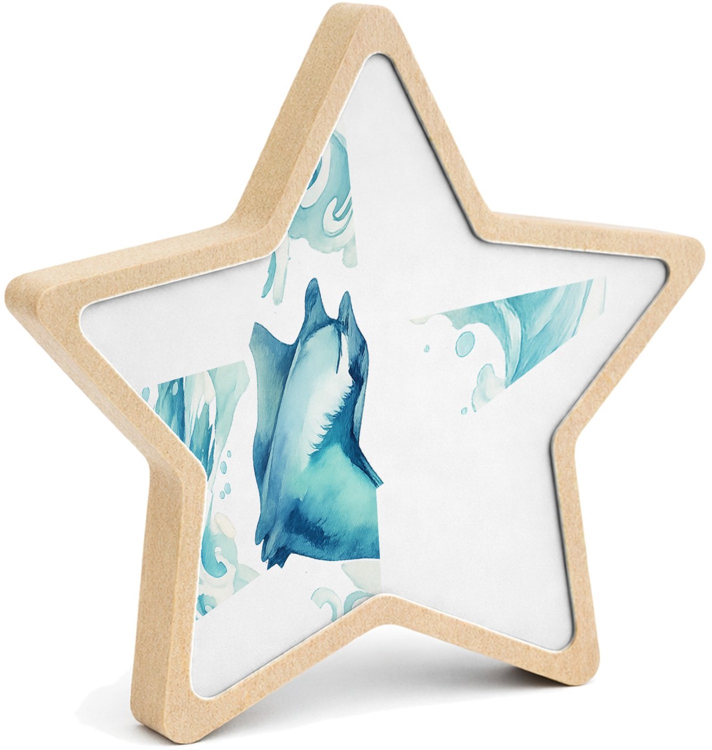 Mr Cadeautjes MDF fotolijst ster 14 x 13,5 - design Een sierlijke wind- en watercirkel rond een vliegende mantar | cadeau Wit
