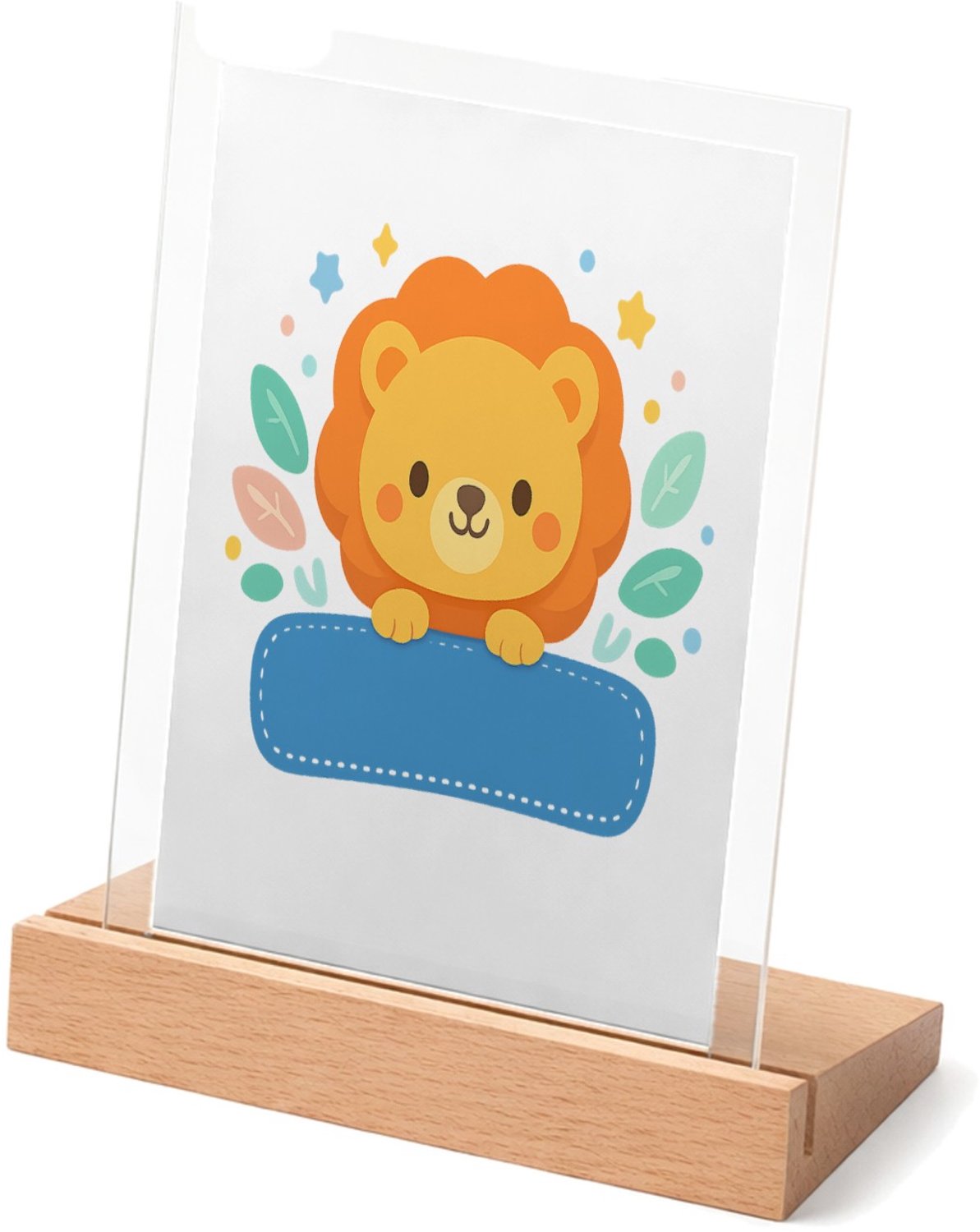 Mr Cadeautjes Glasframe met vaste tekst - design Een afgerond, vriendelijk dierportret met kleine decoratieve | cadeau Wit