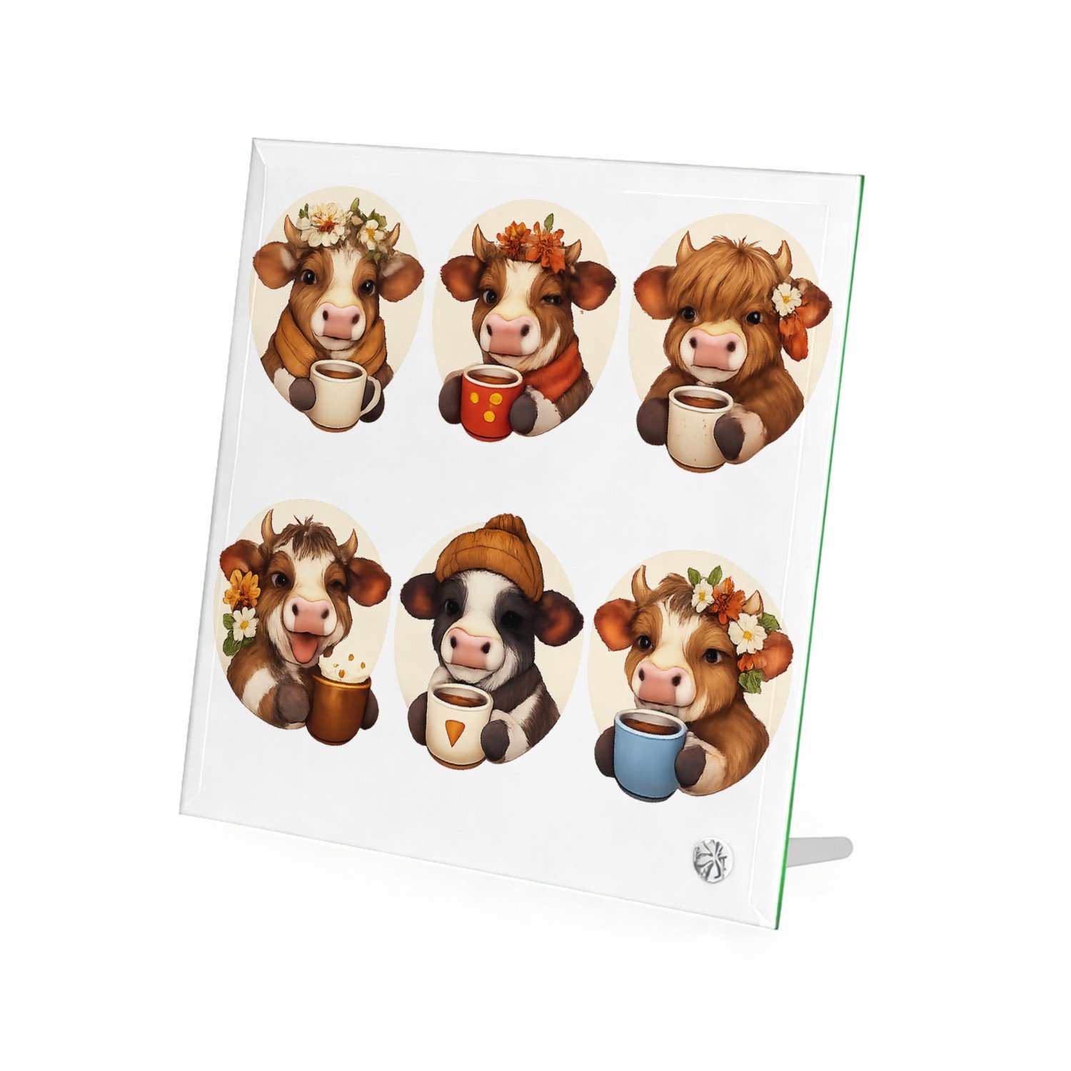 Mr Cadeautjes Glasframe 20 x 20 - design Een reeks vrolijke kattenportretten met theekopjes en winter | cadeau Wit