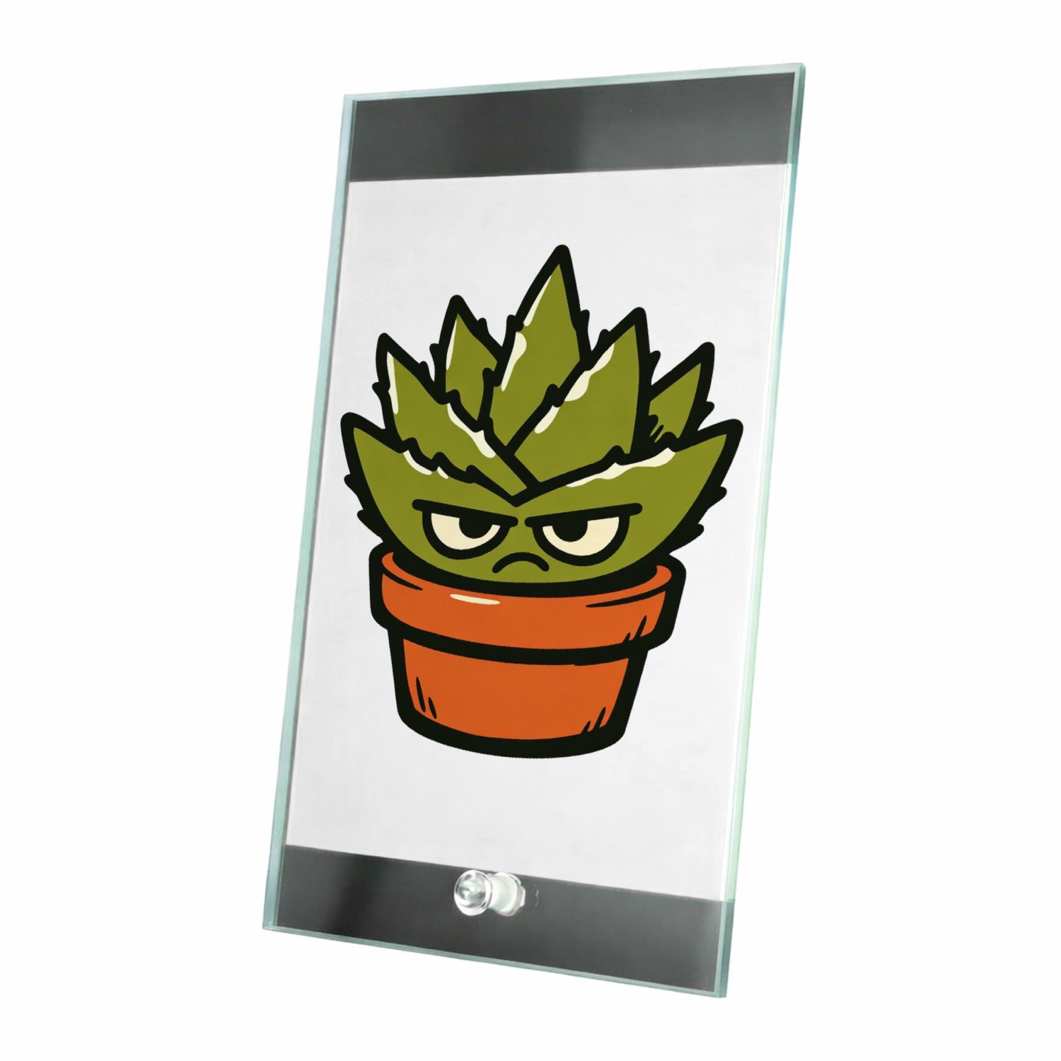 Mr Cadeautjes Glasframe 15 x 23 - design Een koppige, stekelige huisplant als grappige ‘ga weg’-boods | cadeau Wit