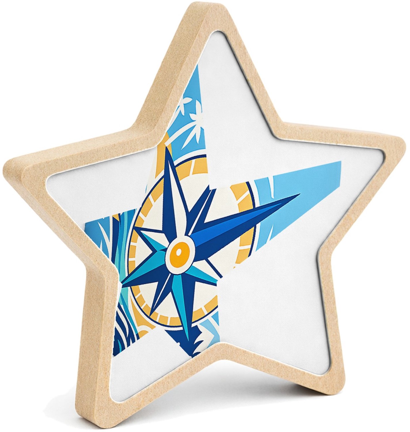 Mr Cadeautjes MDF fotolijst ster 14 x 13,5 - design Avontuurlijk kompaskussen | cadeau Wit
