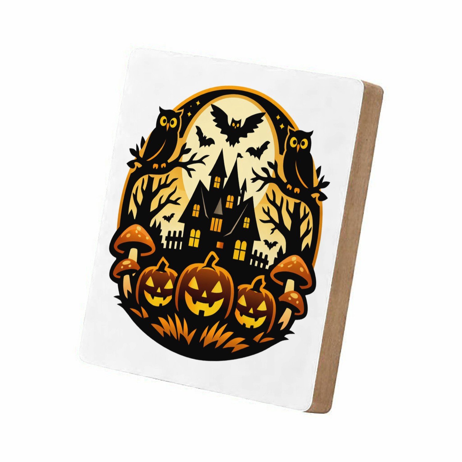 Mr Cadeautjes MDF staande fotolijst 15,2 x 15,2 - design Een fantasierijke bosscène met een grote maan, uilen en padd | cadeau Wit