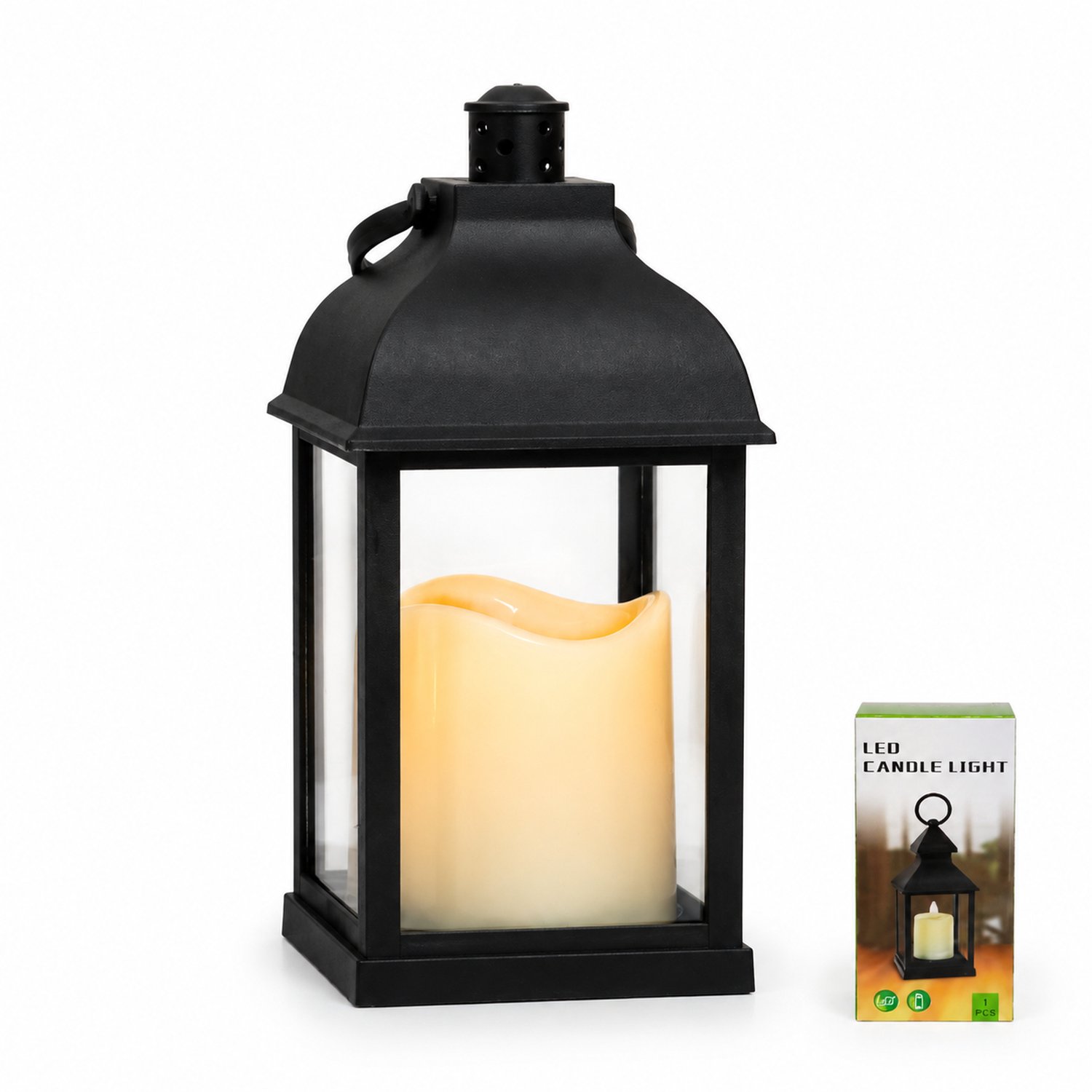 SWGOTA led kaarsen: zwarte enkellaagse lantaarn met draagbeugel, 1 stuk in doos, 20 cm hoog en 9,5 cm breed