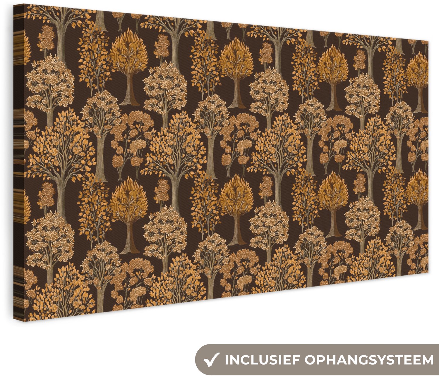Canvas schilderij 160x80 cm - Exclusieve wanddecoratie Bomen - Patroon - Bruin - Muurdecoratie woonkamer - Slaapkamer decoratie - Kamer accessoires - Schilderijen op canvas groot XXL