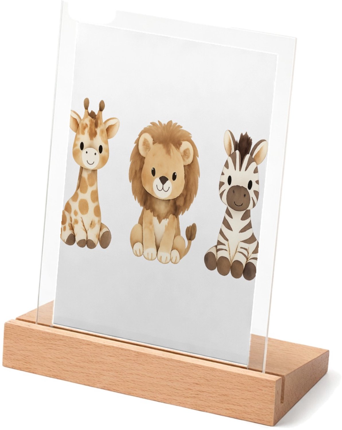 Mr Cadeautjes Glasframe met vaste tekst - design Rustig drieluik met bosdieren in zachte aquarel | cadeau Wit