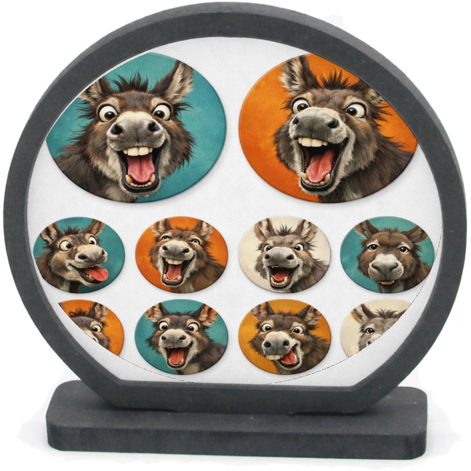 Mr Cadeautjes Houten fotolijst rond met MDF inleg - design Ronde set met grillige kippen- of hanenkoppen in een speelse | cadeau Wit