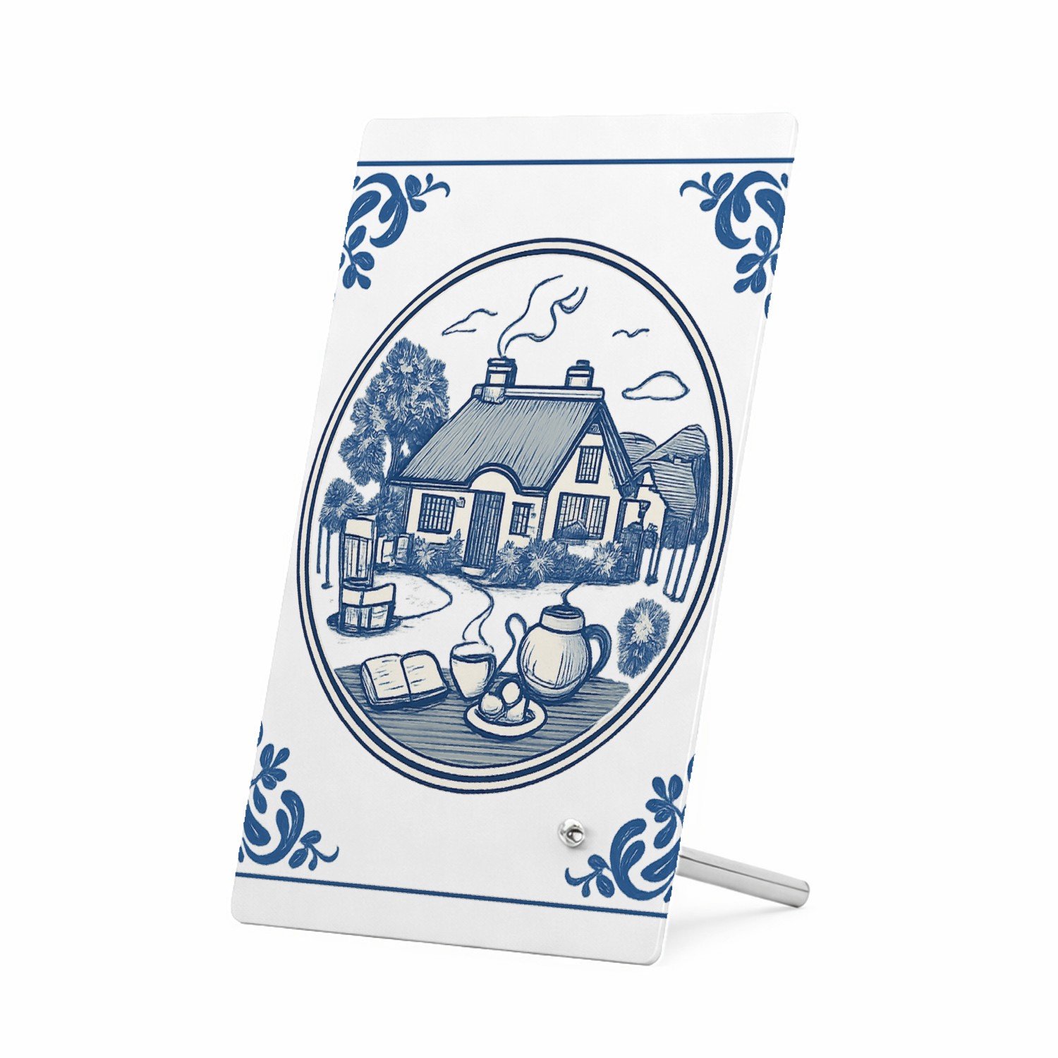 Mr Cadeautjes Glasframe 11 x 16 - design Rond kader met botanische hoekdecoraties en een warme woonte | cadeau Wit