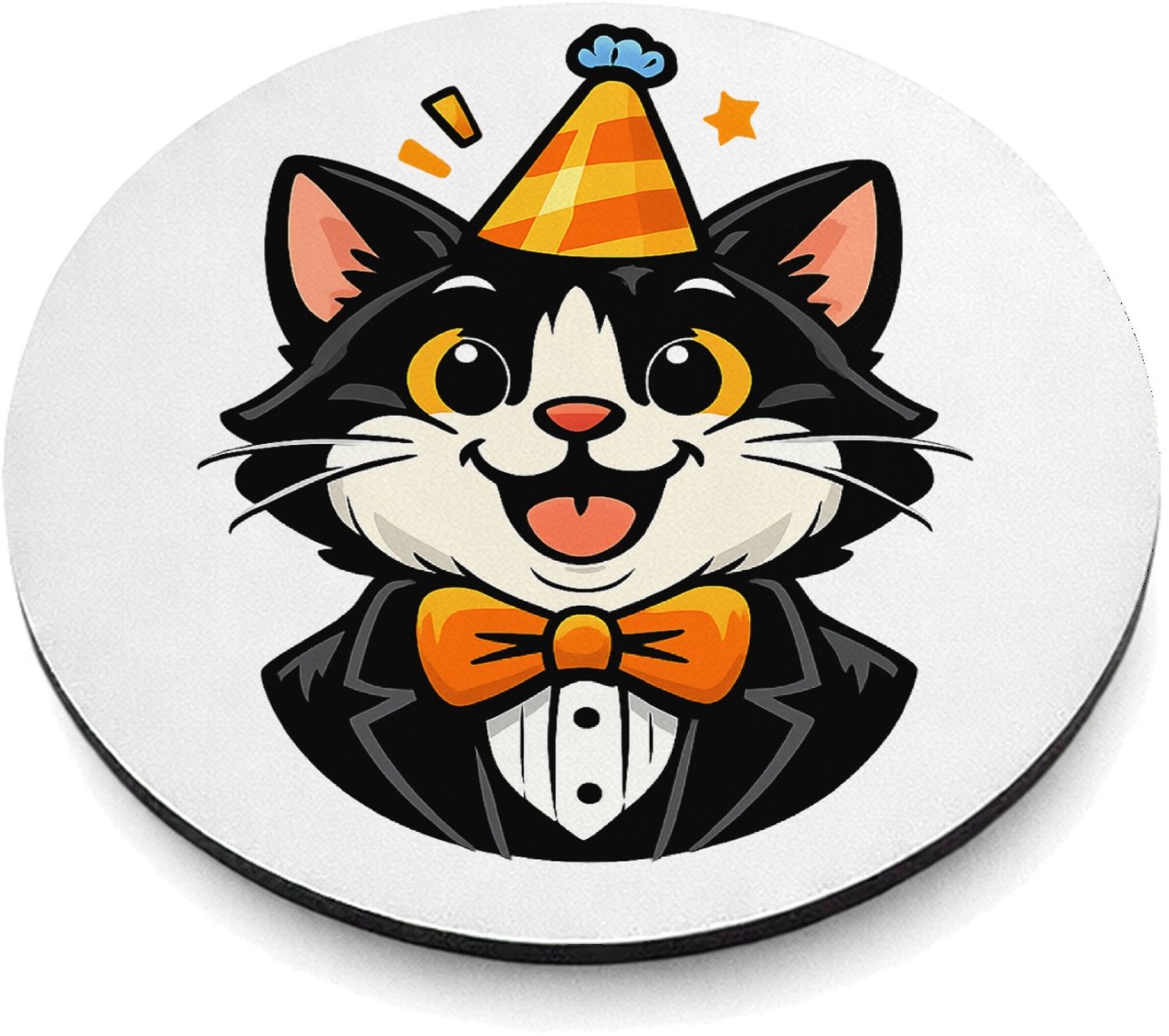 Mr Cadeautjes MDF magnetische fotolijst rond Ø 9,5 - design Humoristische feestprint met een dierlijk personage in nette | cadeau Wit