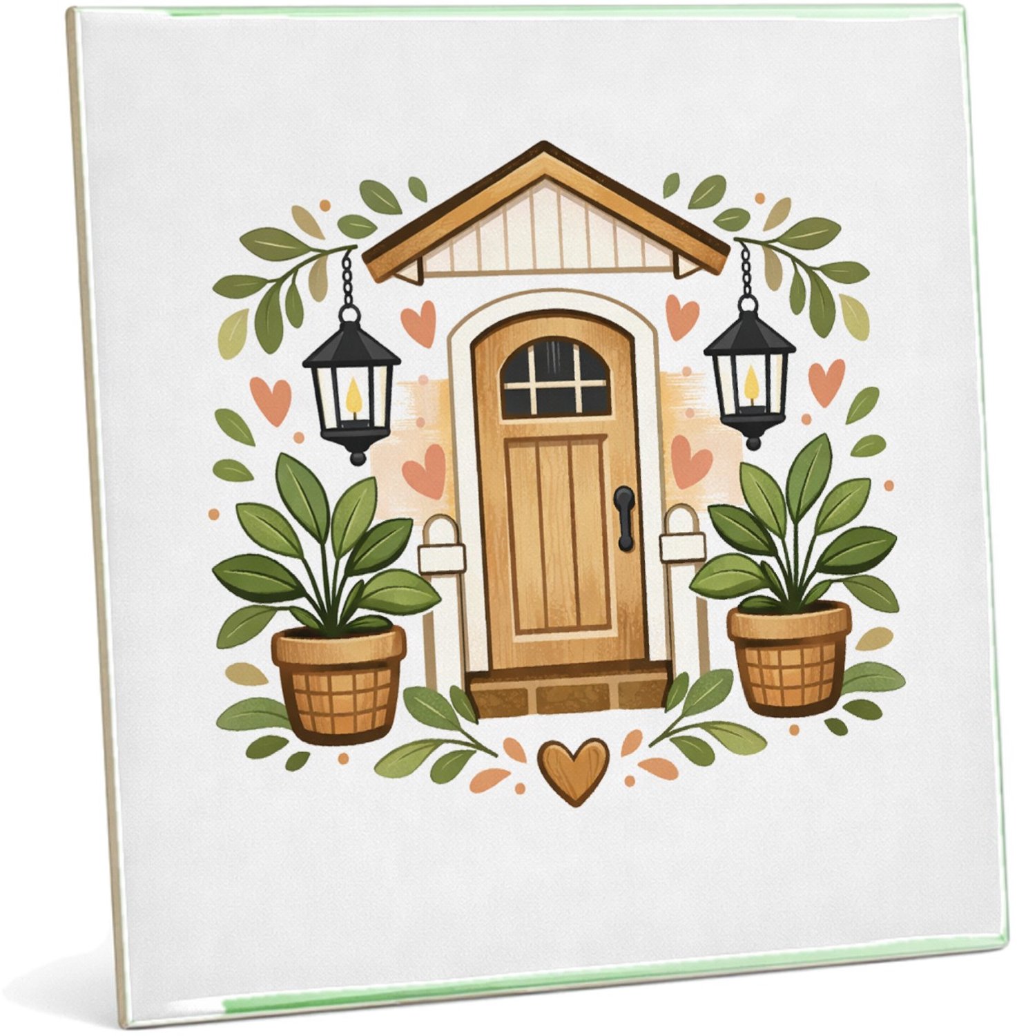 Mr Cadeautjes Tegel 20 x 20 cm - design Familie-entree met speelse botanische omlijsting | cadeau Wit