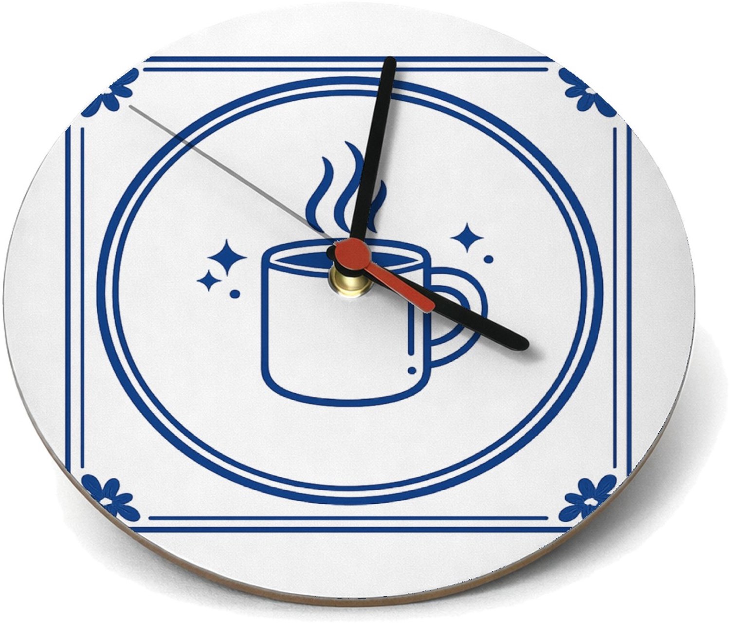 Mr Cadeautjes Klok rond Ø 19 - design Klassieke tegel met luchtige ochtendhumor rond koffie en cha | cadeau Wit