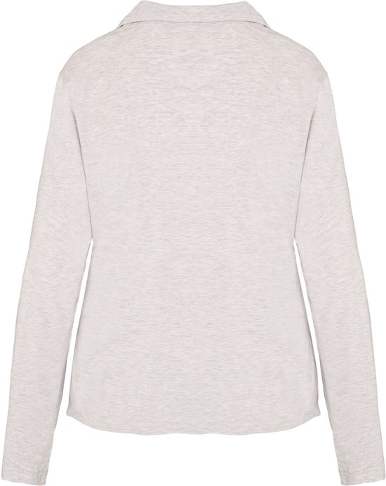 Achterkant van een lichtgrijs gemêleerd pyjamashirt met lange mouwen.