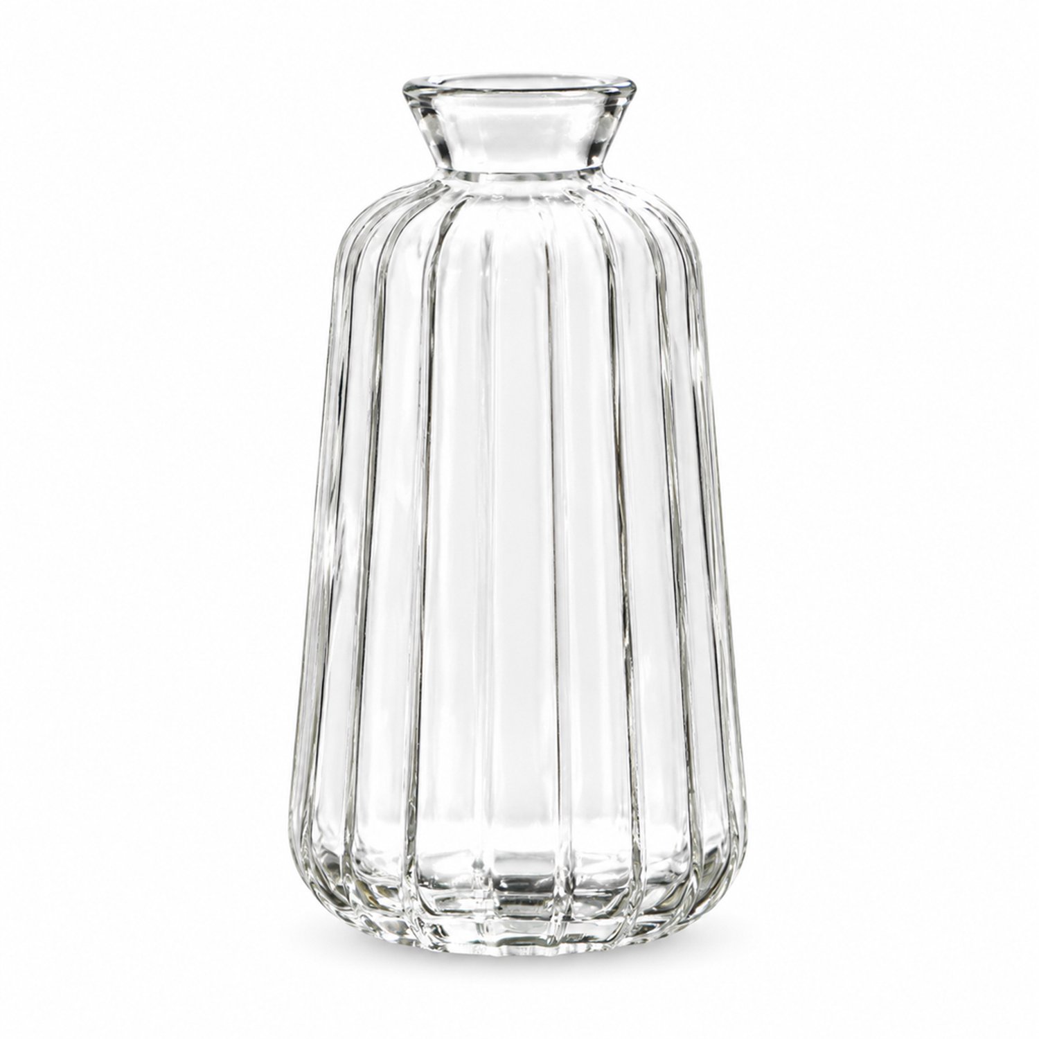 SWGOTA Transparante glazen vaas met verticale ribbels - 12,5 cm hoog, diameter 6,8 cm - Uitlopende opening - Kartonnen verpakking
