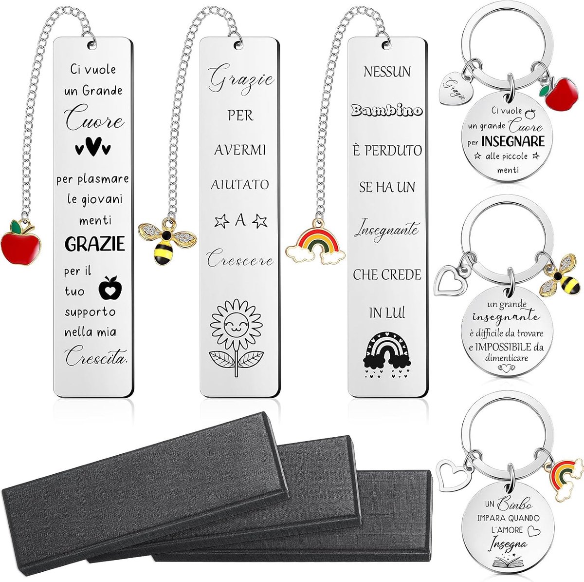 3 sleutelhangers leraar school 3 bladwijzers leraren van roestvrij staal cadeau leraar eind het jaar Thanksgiving cadeau voor basisschool