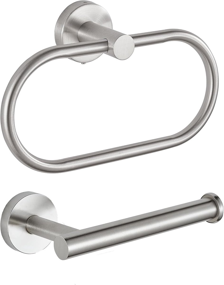 Toiletpapierhouder/Handdoekring, Eolax Geperforeerde Nikkel-Geborstelde Badkameraccessoires, Geperforeerde Roestvrij Staal Rolhouder en Handdoekring, Wandmontage, 2 Stuks